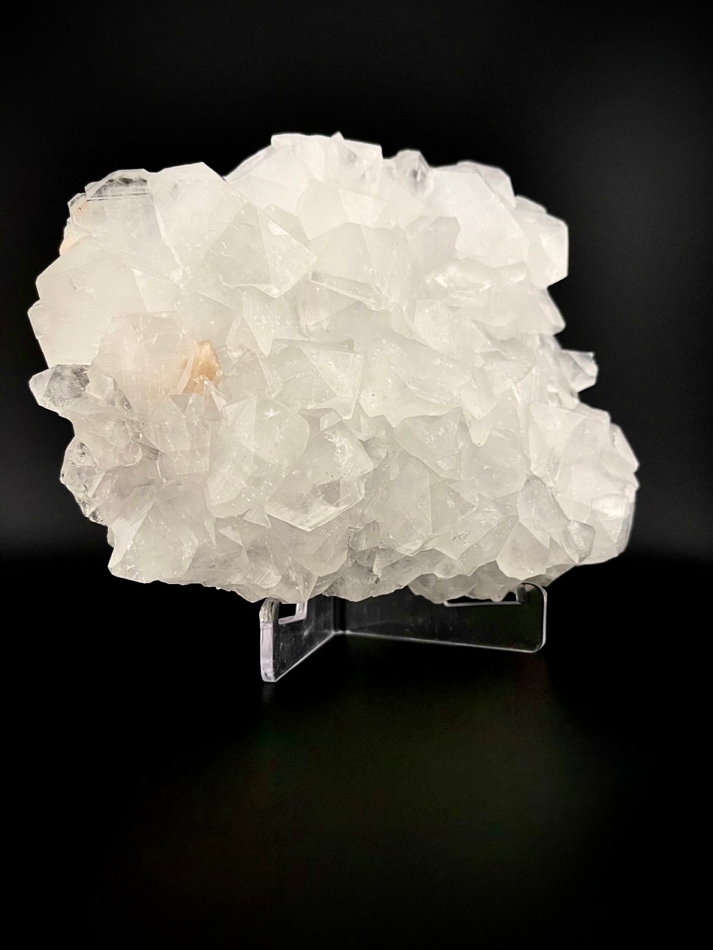 Raw Pure White Apophyllite Crystal Specimen with Peach Stilbite - High Clarity, No Matrix, Museum-Quality