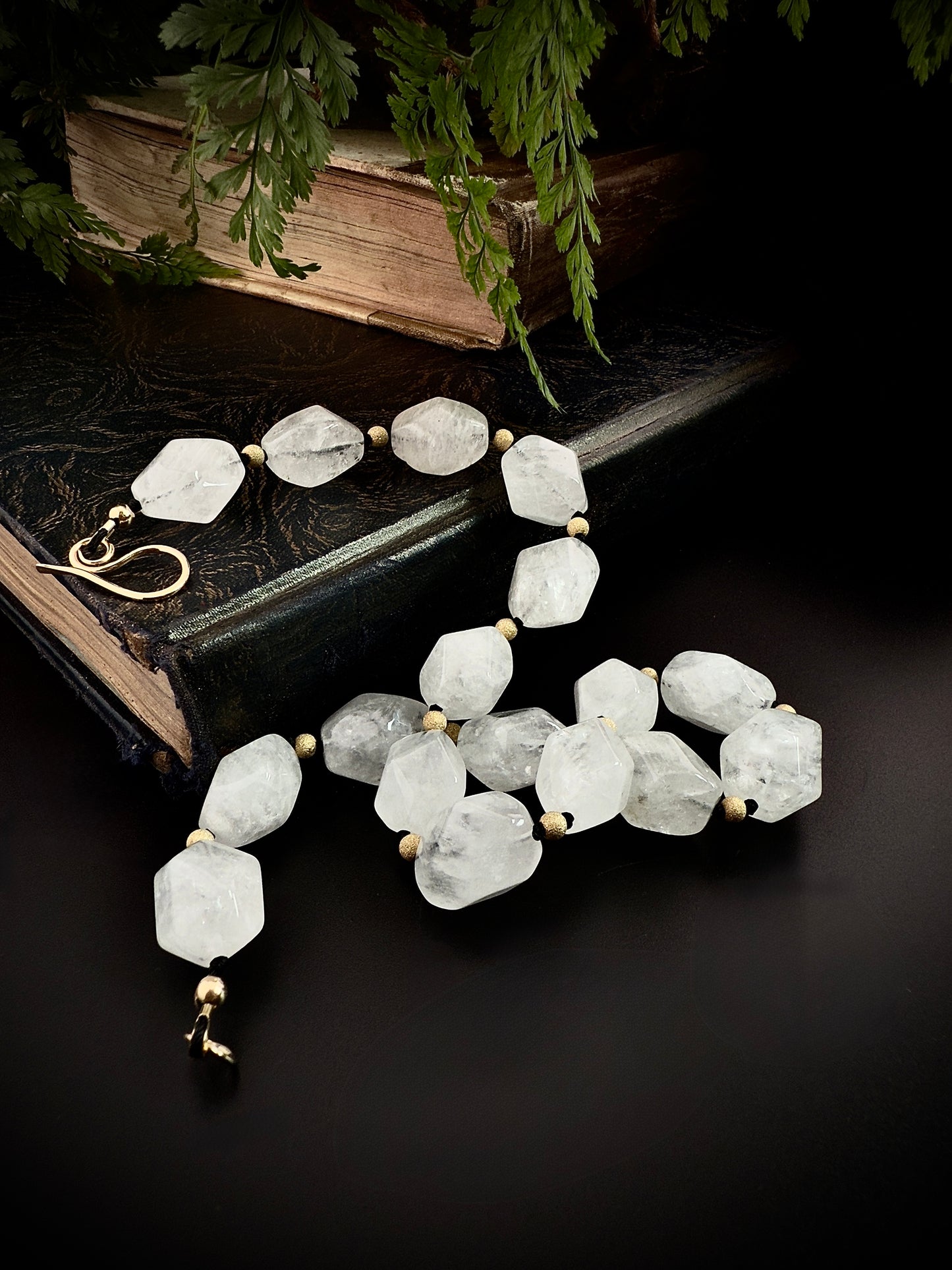 Nasri: Ice Quartz Facet Choker Necklace, 16” Moonlit Luxury + 14k Gold Accents