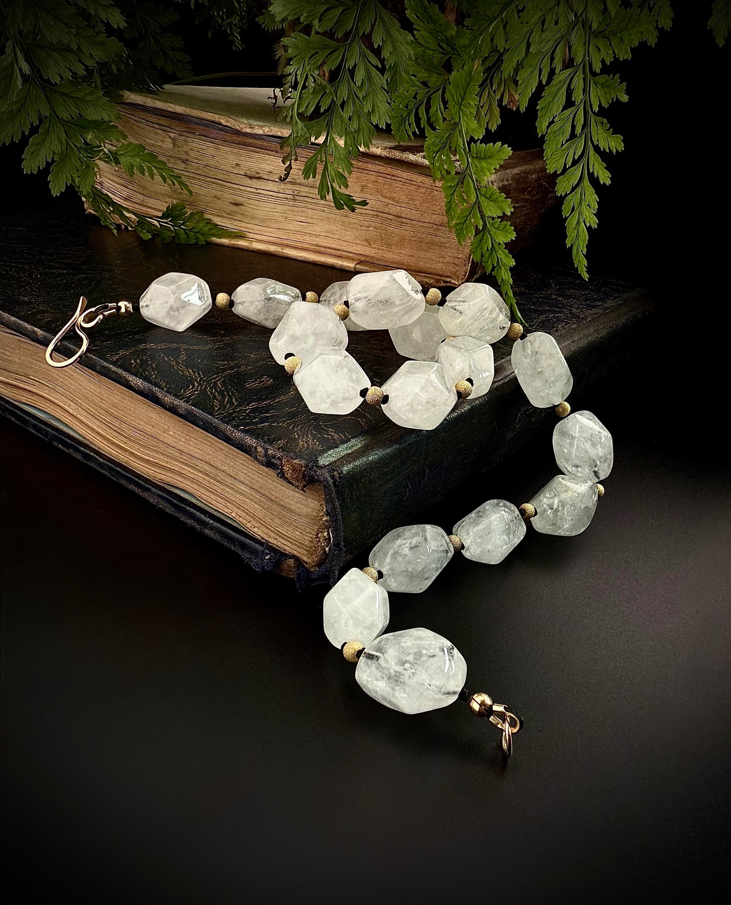 Nasri: Ice Quartz Facet Choker Necklace, 16” Moonlit Luxury + 14k Gold Accents