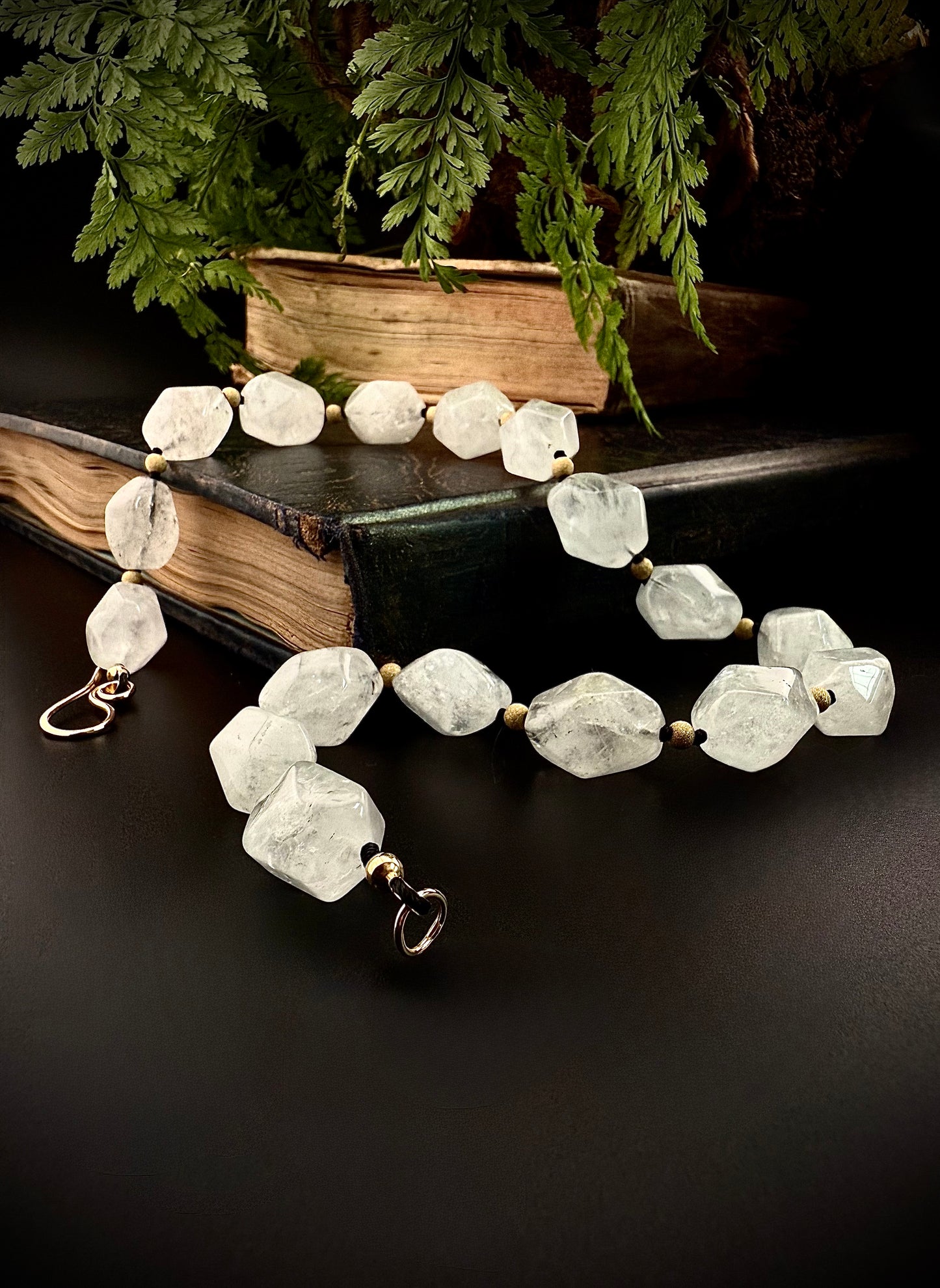 Nasri: Ice Quartz Facet Choker Necklace, 16” Moonlit Luxury + 14k Gold Accents