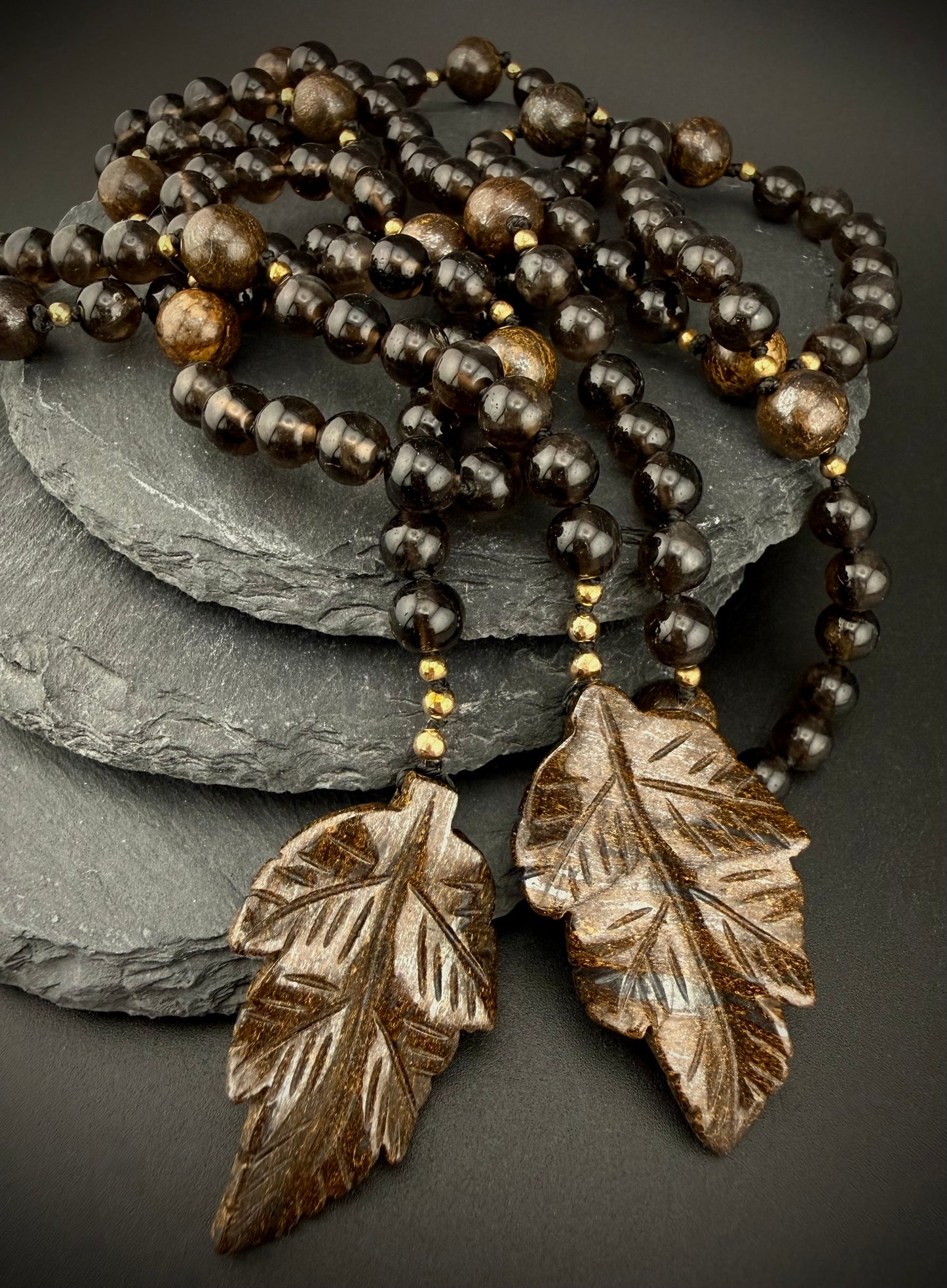 Baethyene · Smoky Quartz + Bronzite Lariat Necklace · 52" · 14k Gold Filled