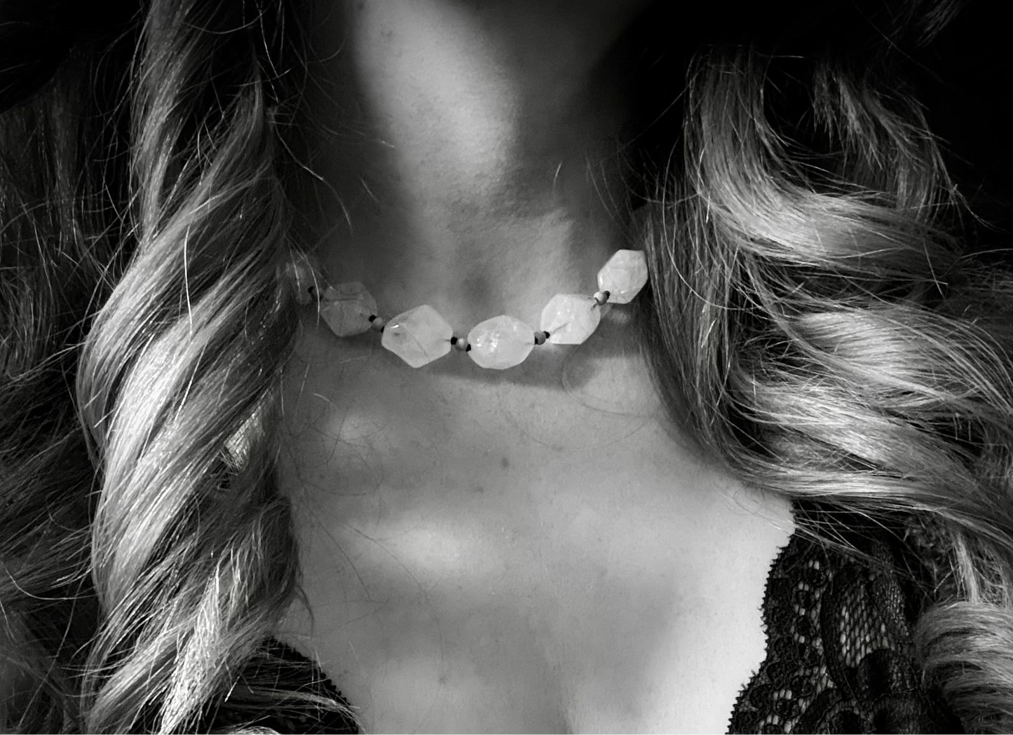 Nasri: Ice Quartz Facet Choker Necklace, 16” Moonlit Luxury + 14k Gold Accents