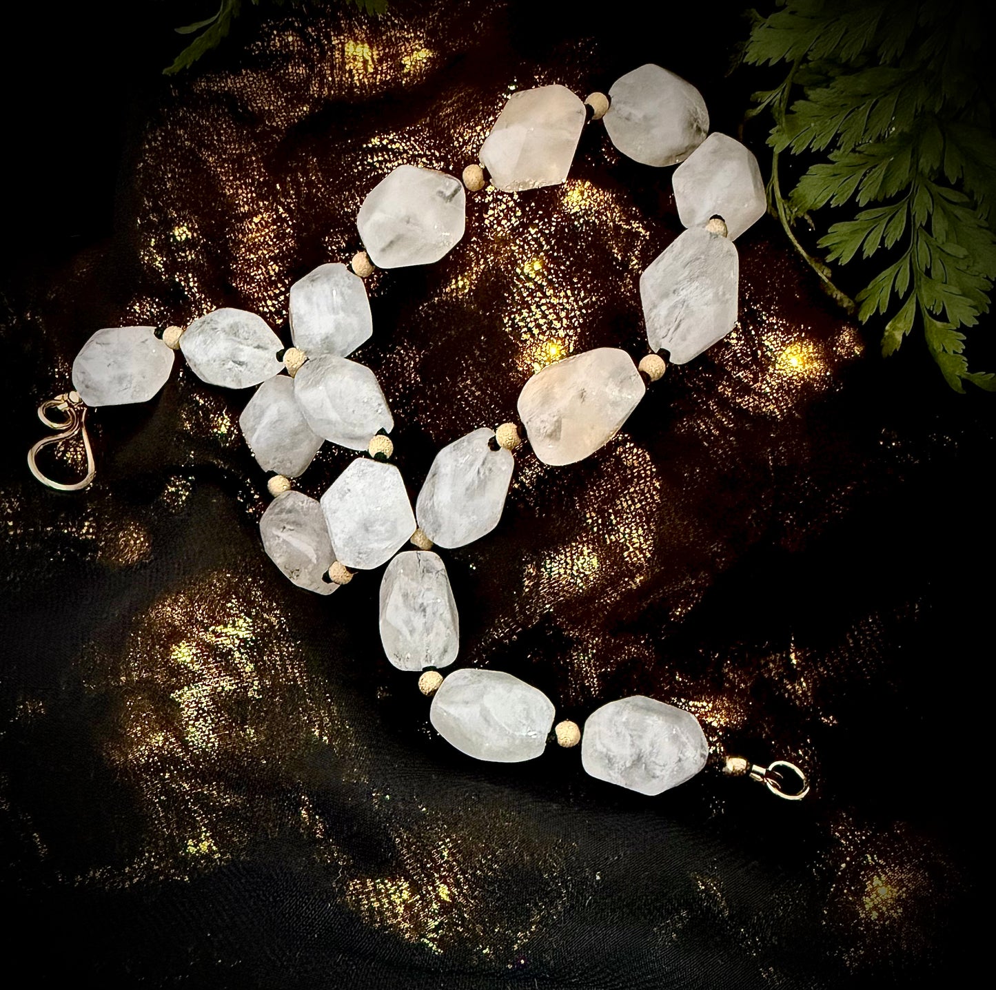 Nasri: Ice Quartz Facet Choker Necklace, 16” Moonlit Luxury + 14k Gold Accents
