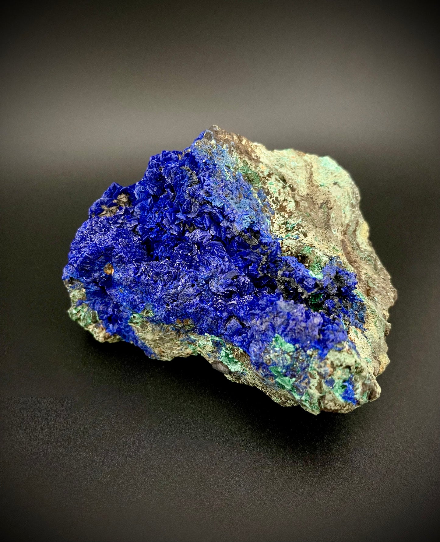 Majestic Azurite Mineral Specimen – Deep Blue Crystals with Natural Matrix & Malachite Inclusions