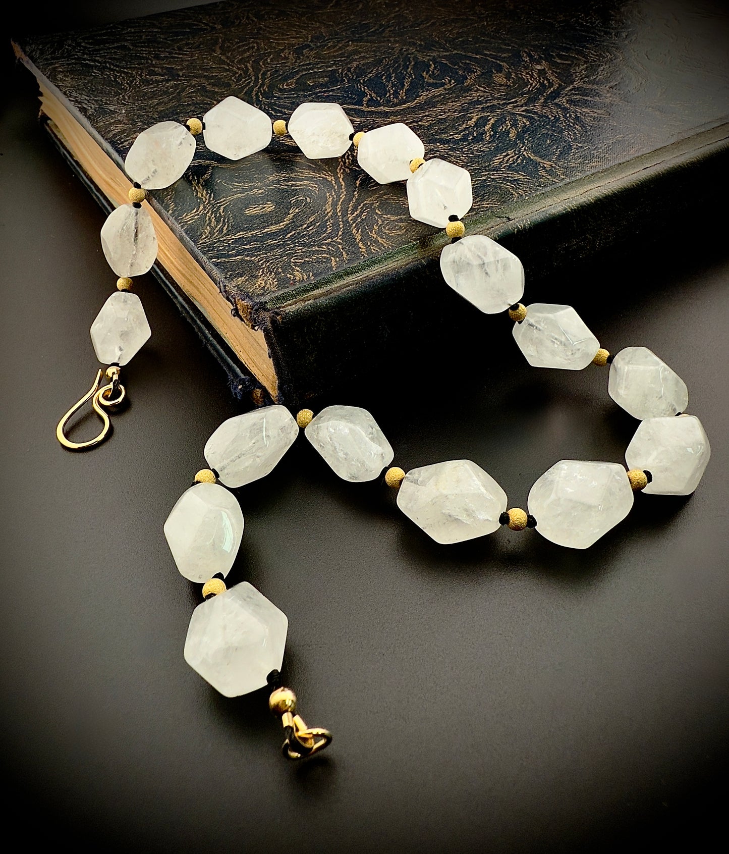 Nasri: Ice Quartz Facet Choker Necklace, 16” Moonlit Luxury + 14k Gold Accents