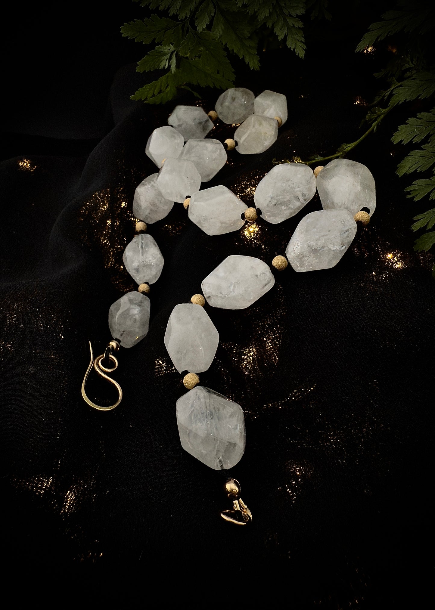 Nasri: Ice Quartz Facet Choker Necklace, 16” Moonlit Luxury + 14k Gold Accents