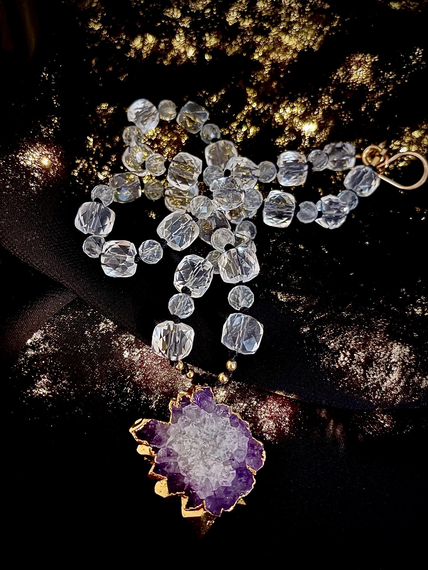 Nyria: Radiant Amethyst Stalactite + White Topaz + Crystalline Quartz Choker Necklace & 14k Gold