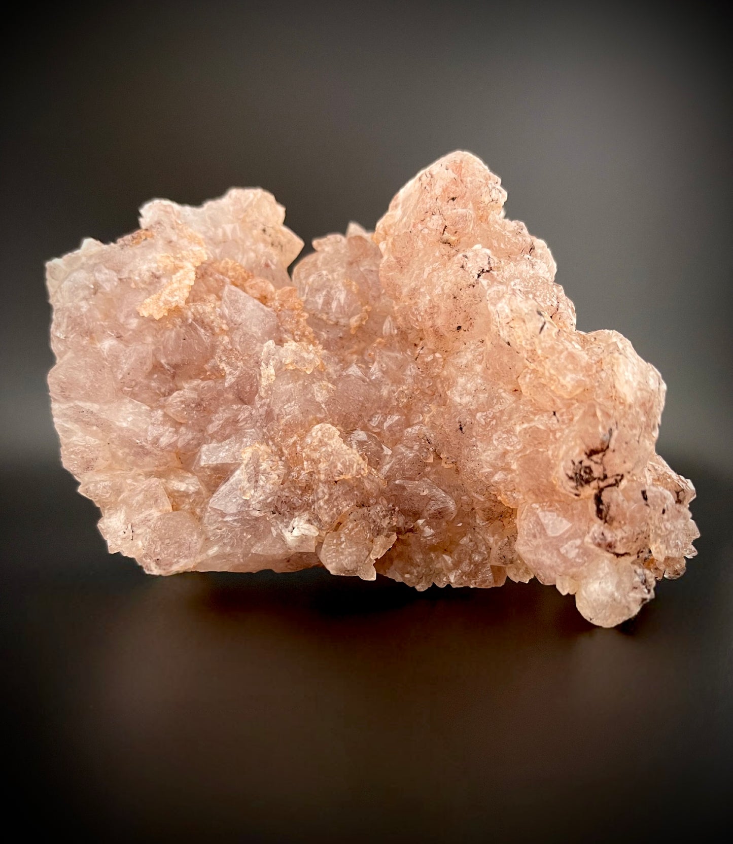 Rare Elestial Rose Quartz – Freestanding, Deep Peachy-Pink (364g)