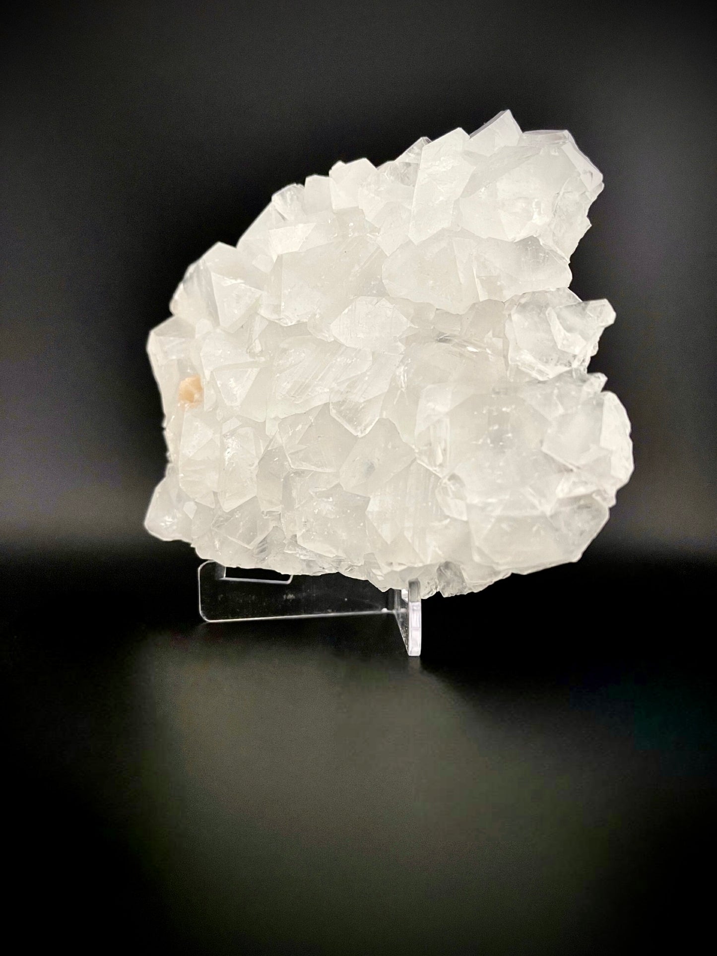 Raw Pure White Apophyllite Crystal Specimen with Peach Stilbite - High Clarity, No Matrix, Museum-Quality