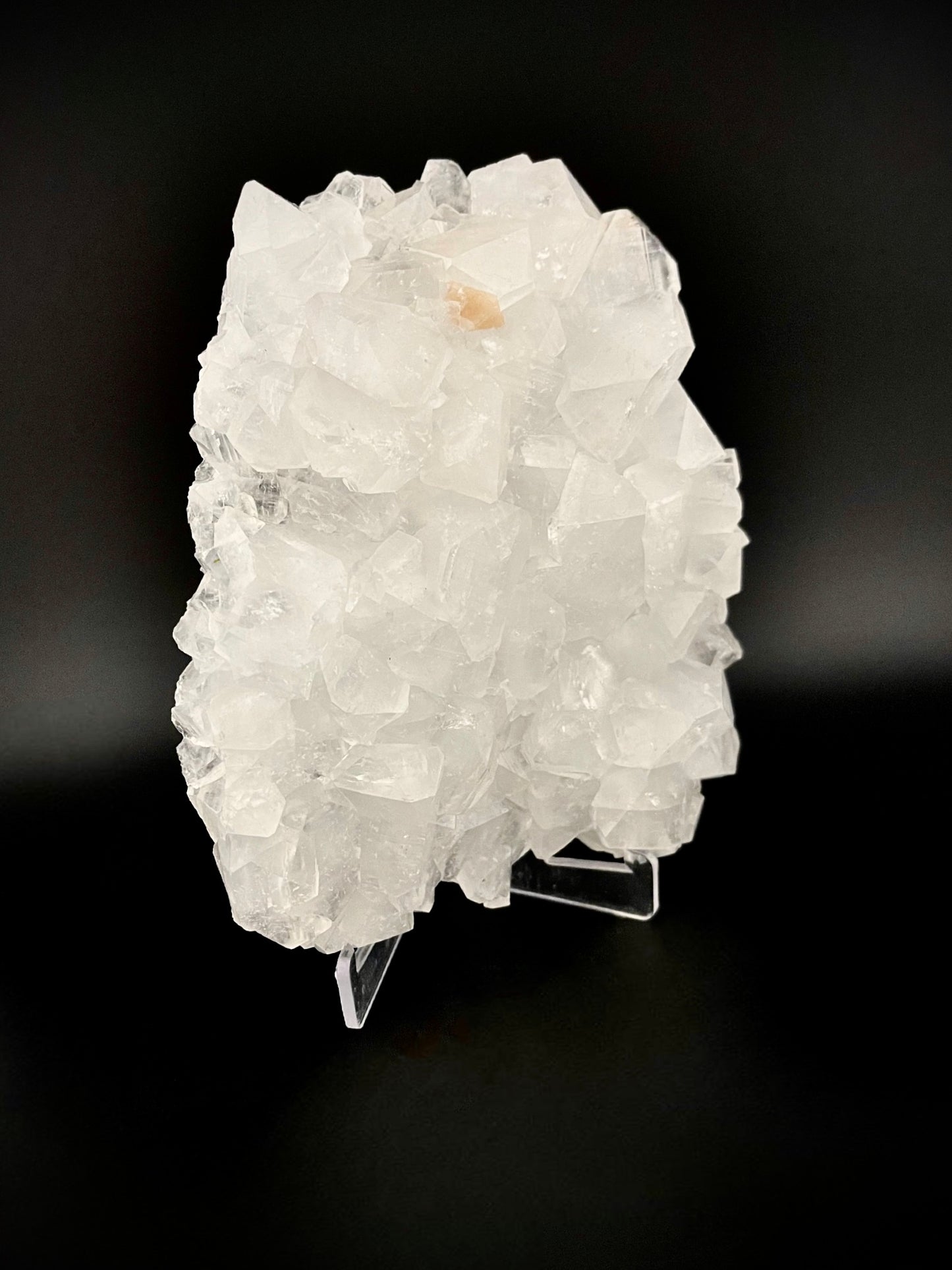 Raw Pure White Apophyllite Crystal Specimen with Peach Stilbite - High Clarity, No Matrix, Museum-Quality