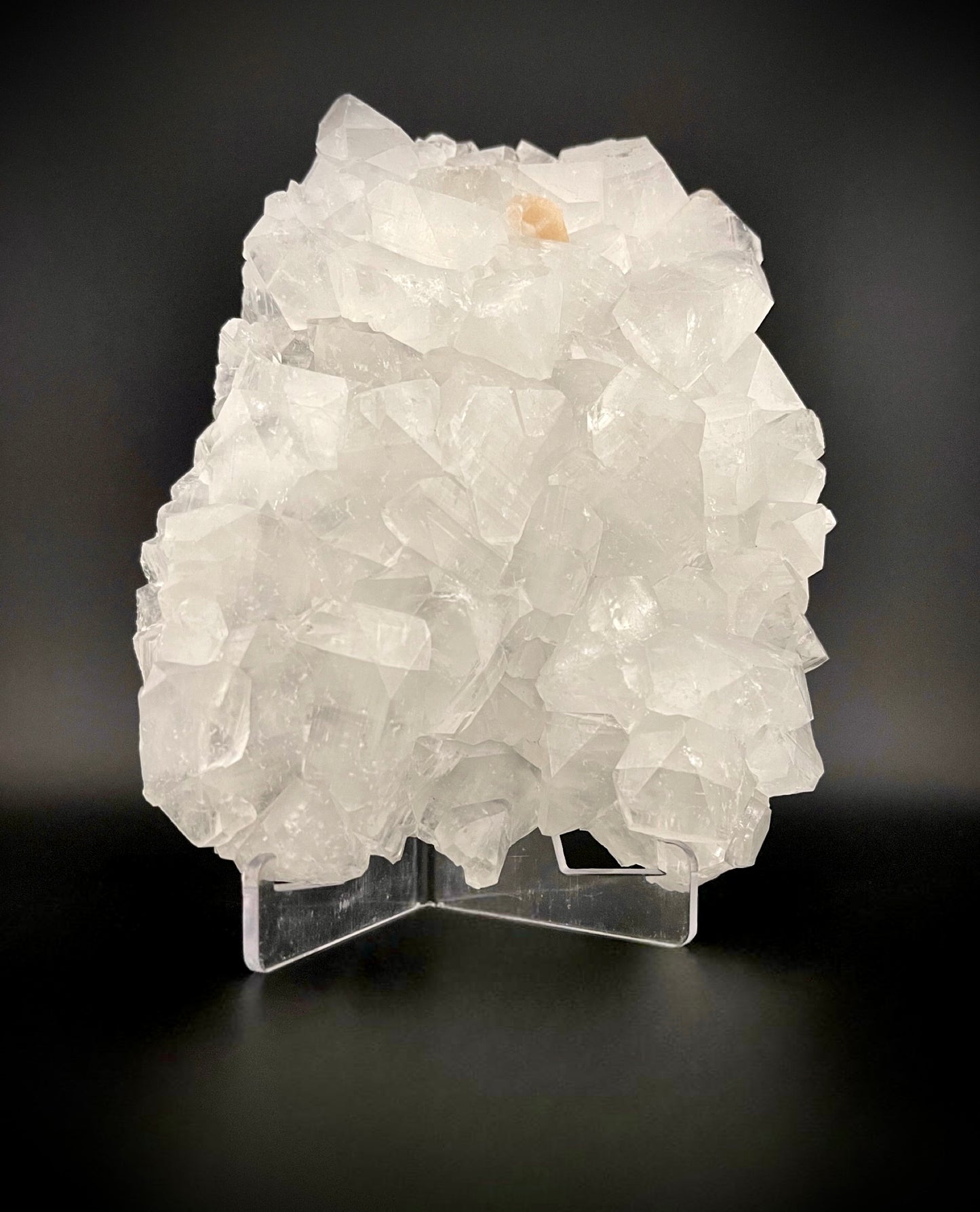 Raw Pure White Apophyllite Crystal Specimen with Peach Stilbite - High Clarity, No Matrix, Museum-Quality