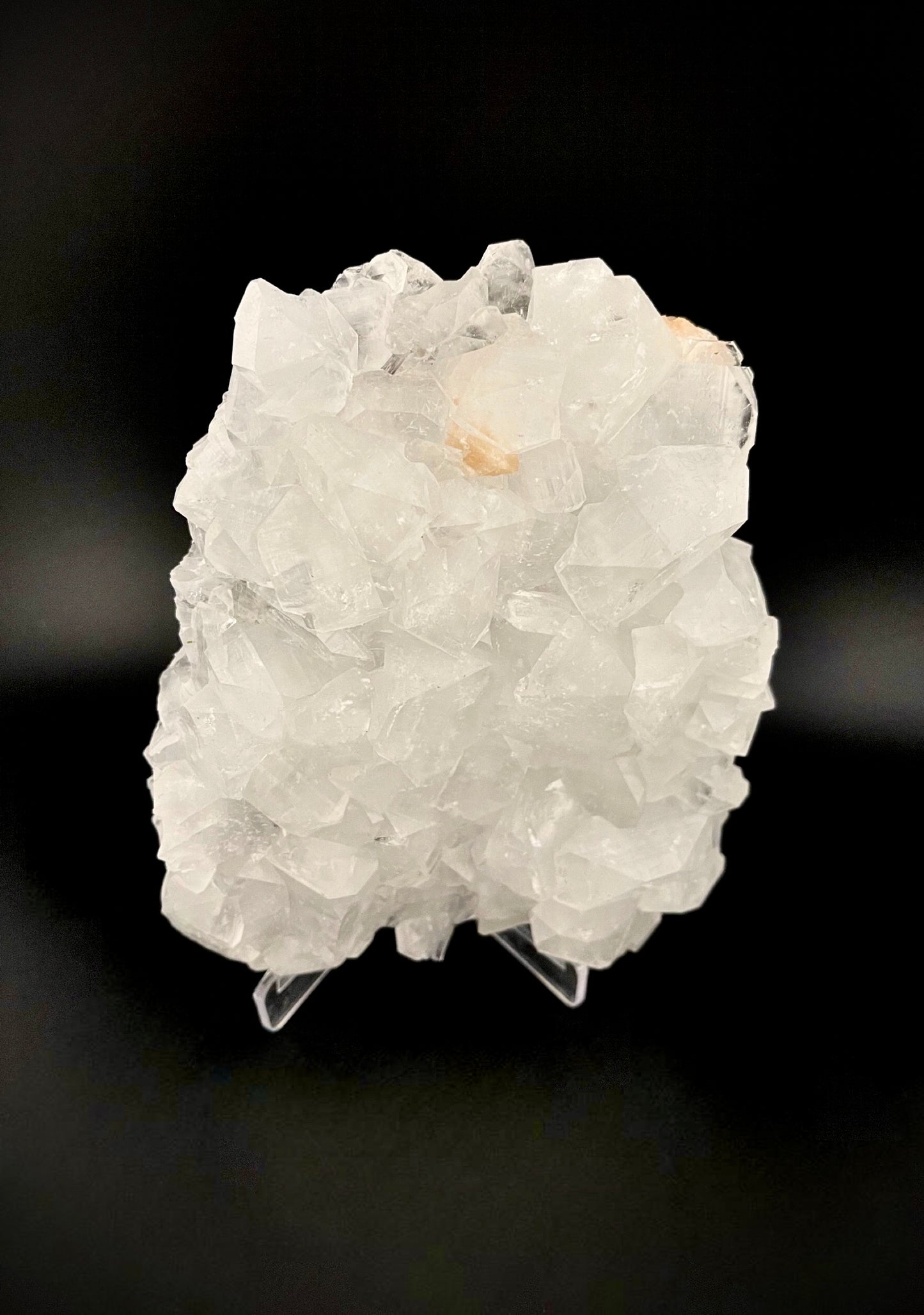 Raw Pure White Apophyllite Crystal Specimen with Peach Stilbite - High Clarity, No Matrix, Museum-Quality