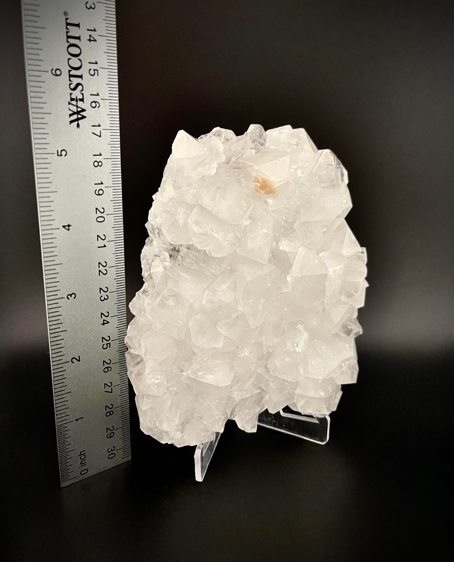 Raw Pure White Apophyllite Crystal Specimen with Peach Stilbite - High Clarity, No Matrix, Museum-Quality