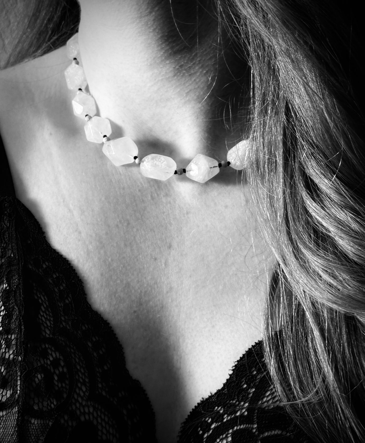 Nasri: Ice Quartz Facet Choker Necklace, 16” Moonlit Luxury + 14k Gold Accents