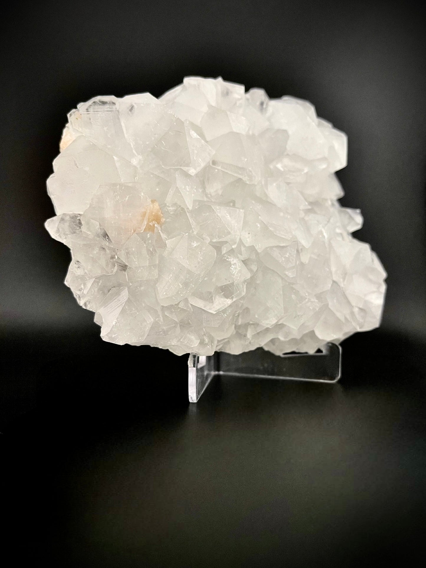 Raw Pure White Apophyllite Crystal Specimen with Peach Stilbite - High Clarity, No Matrix, Museum-Quality