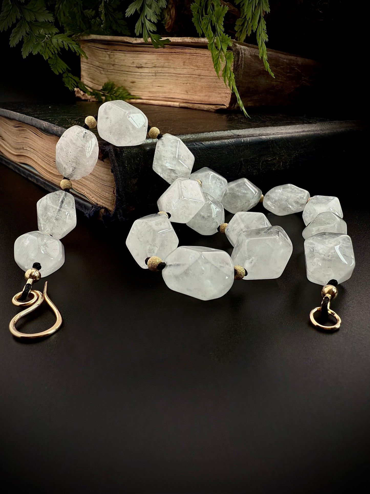 Nasri: Ice Quartz Facet Choker Necklace, 16” Moonlit Luxury + 14k Gold Accents