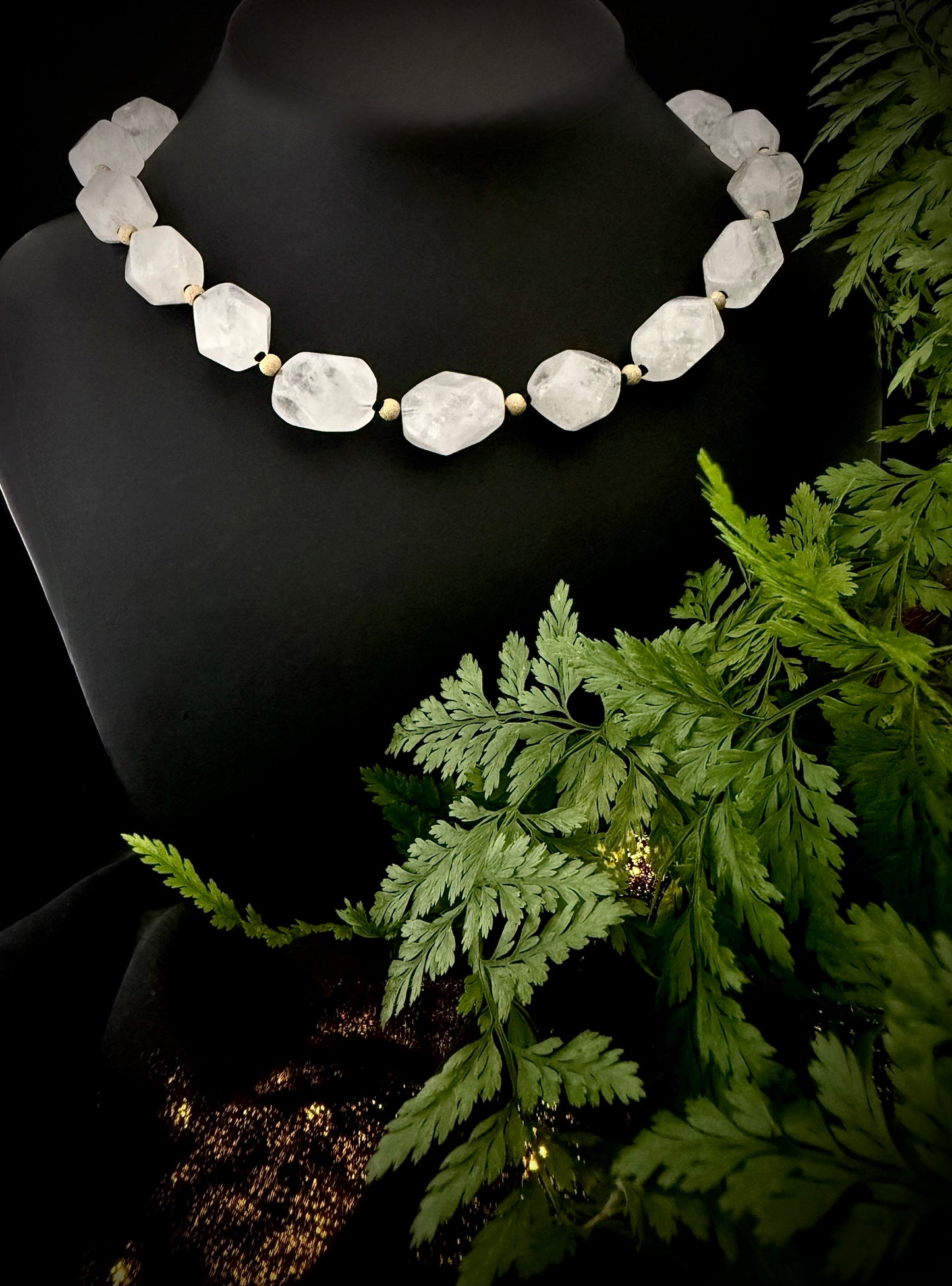 Nasri: Ice Quartz Facet Choker Necklace, 16” Moonlit Luxury + 14k Gold Accents