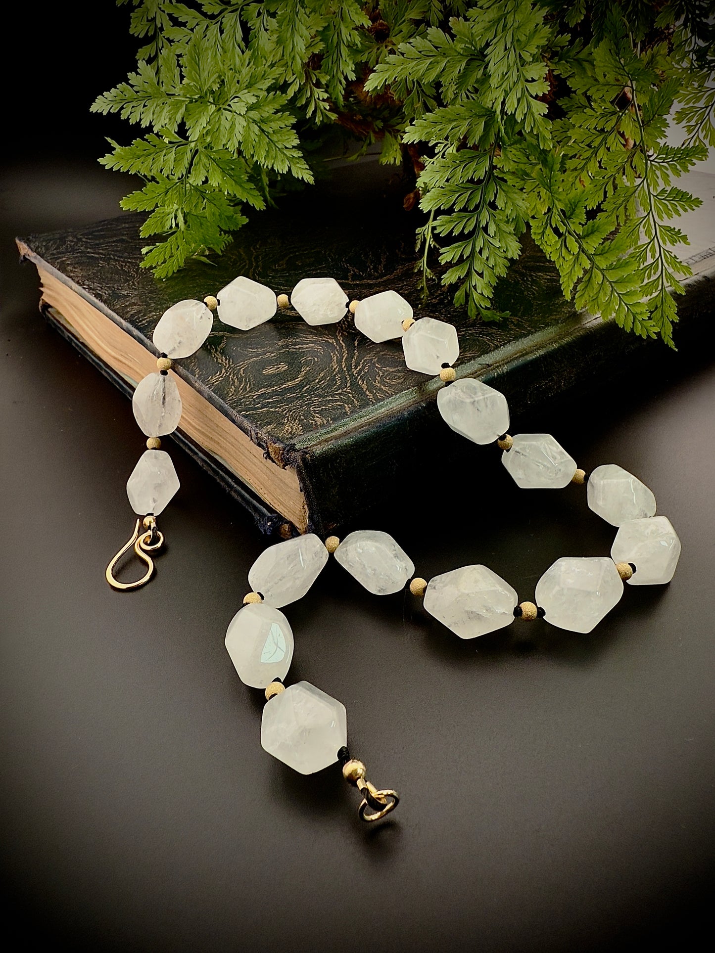 Nasri: Ice Quartz Facet Choker Necklace, 16” Moonlit Luxury + 14k Gold Accents