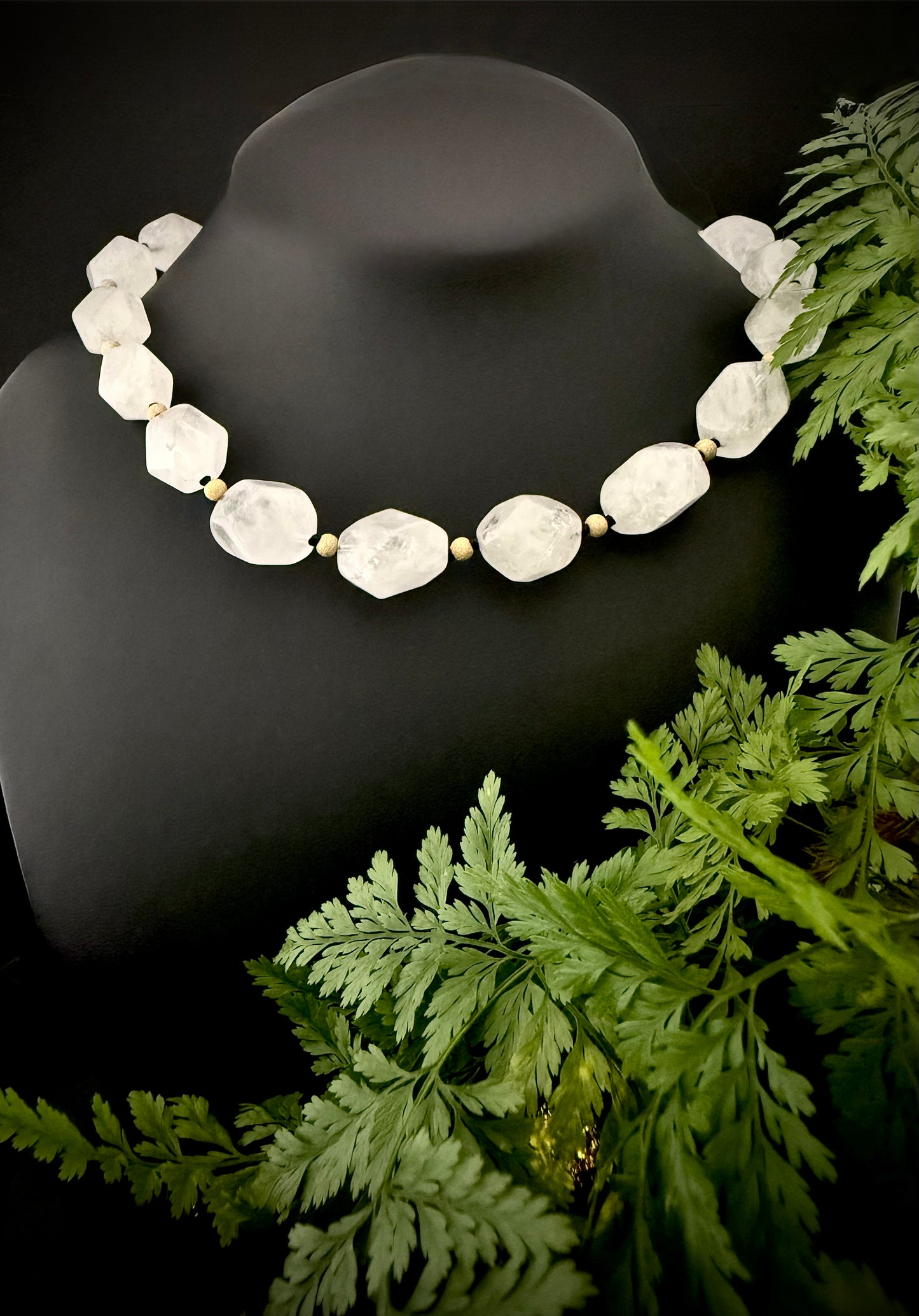 Nasri: Ice Quartz Facet Choker Necklace, 16” Moonlit Luxury + 14k Gold Accents