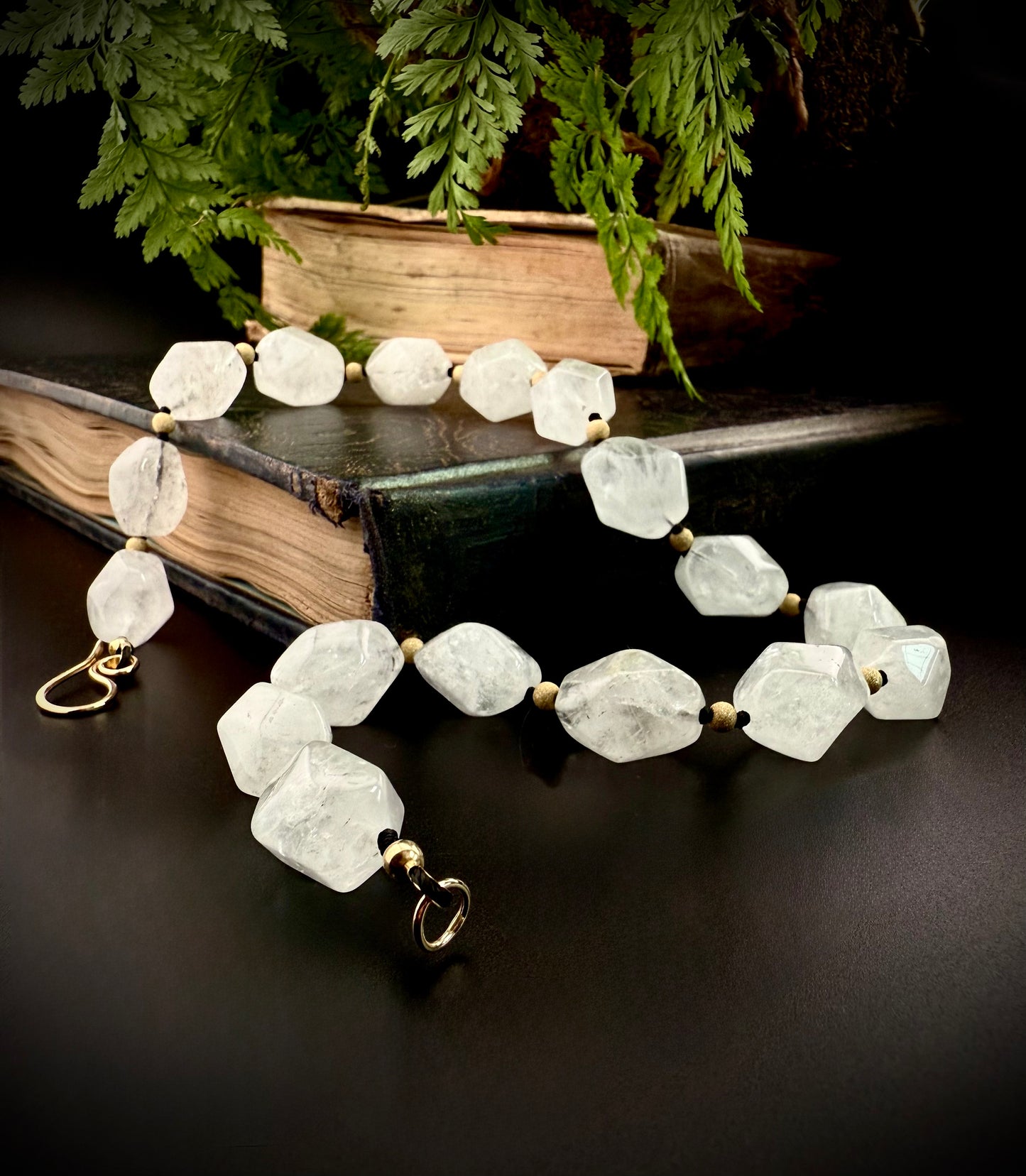 Nasri: Ice Quartz Facet Choker Necklace, 16” Moonlit Luxury + 14k Gold Accents
