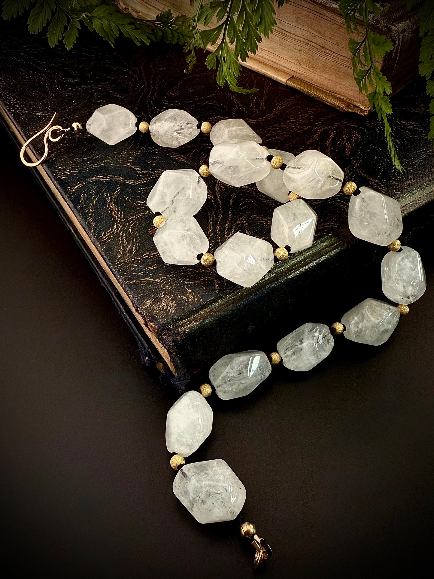 Nasri: Ice Quartz Facet Choker Necklace, 16” Moonlit Luxury + 14k Gold Accents