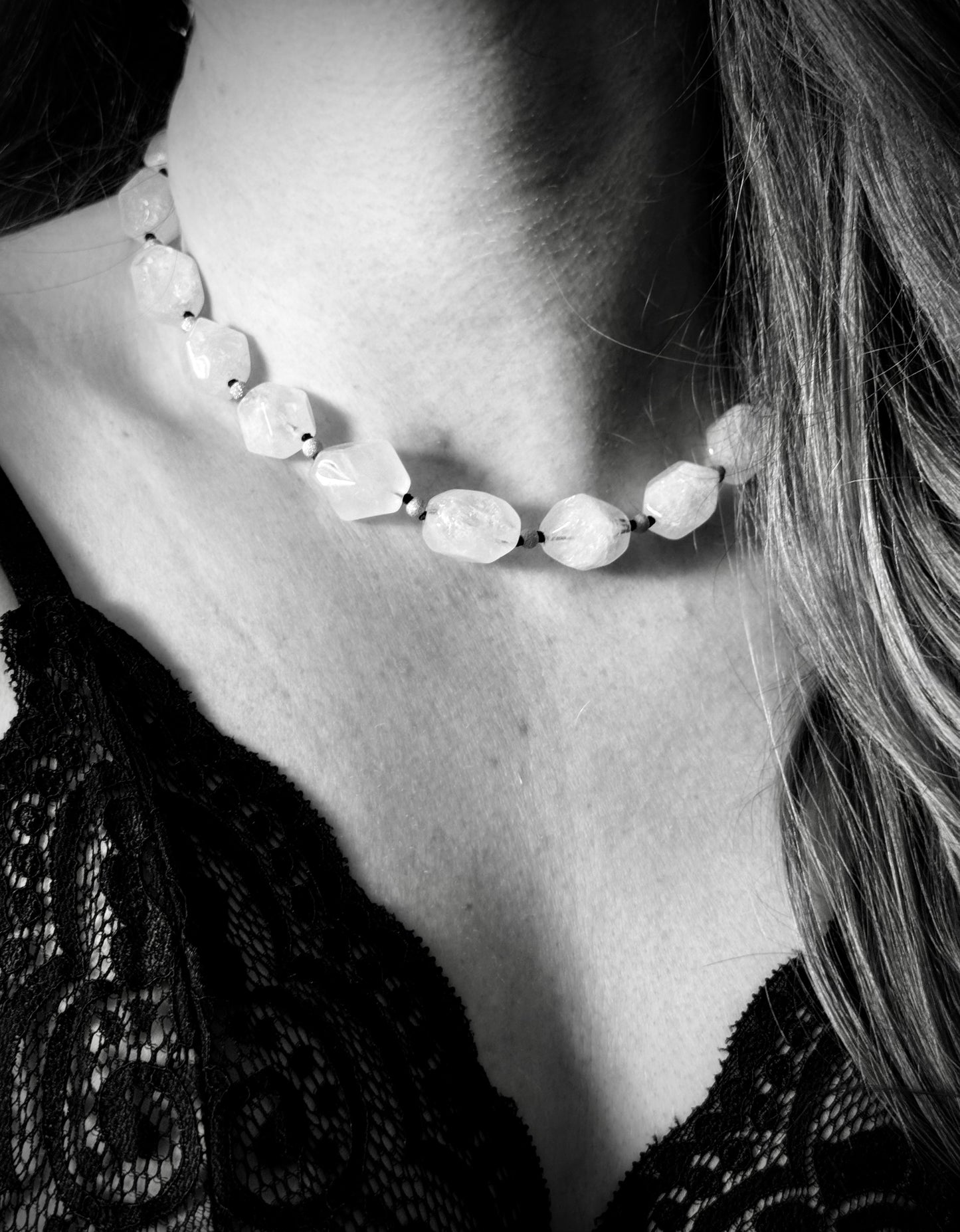 Nasri: Ice Quartz Facet Choker Necklace, 16” Moonlit Luxury + 14k Gold Accents