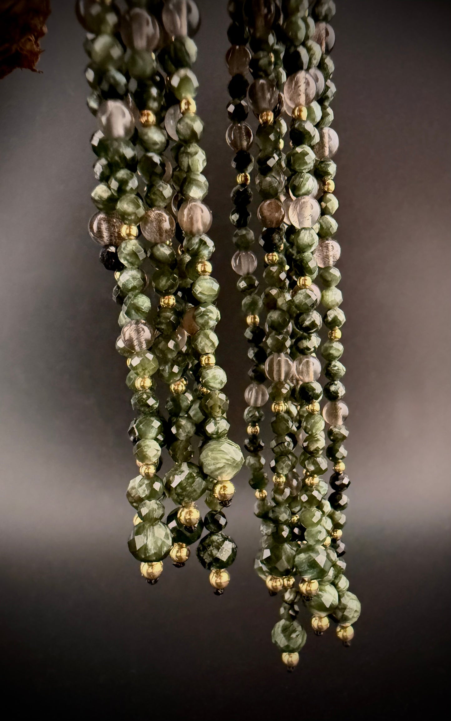 Névoa · Moonstone + Seraphinite Lariat Necklace · 14k Gold Filled