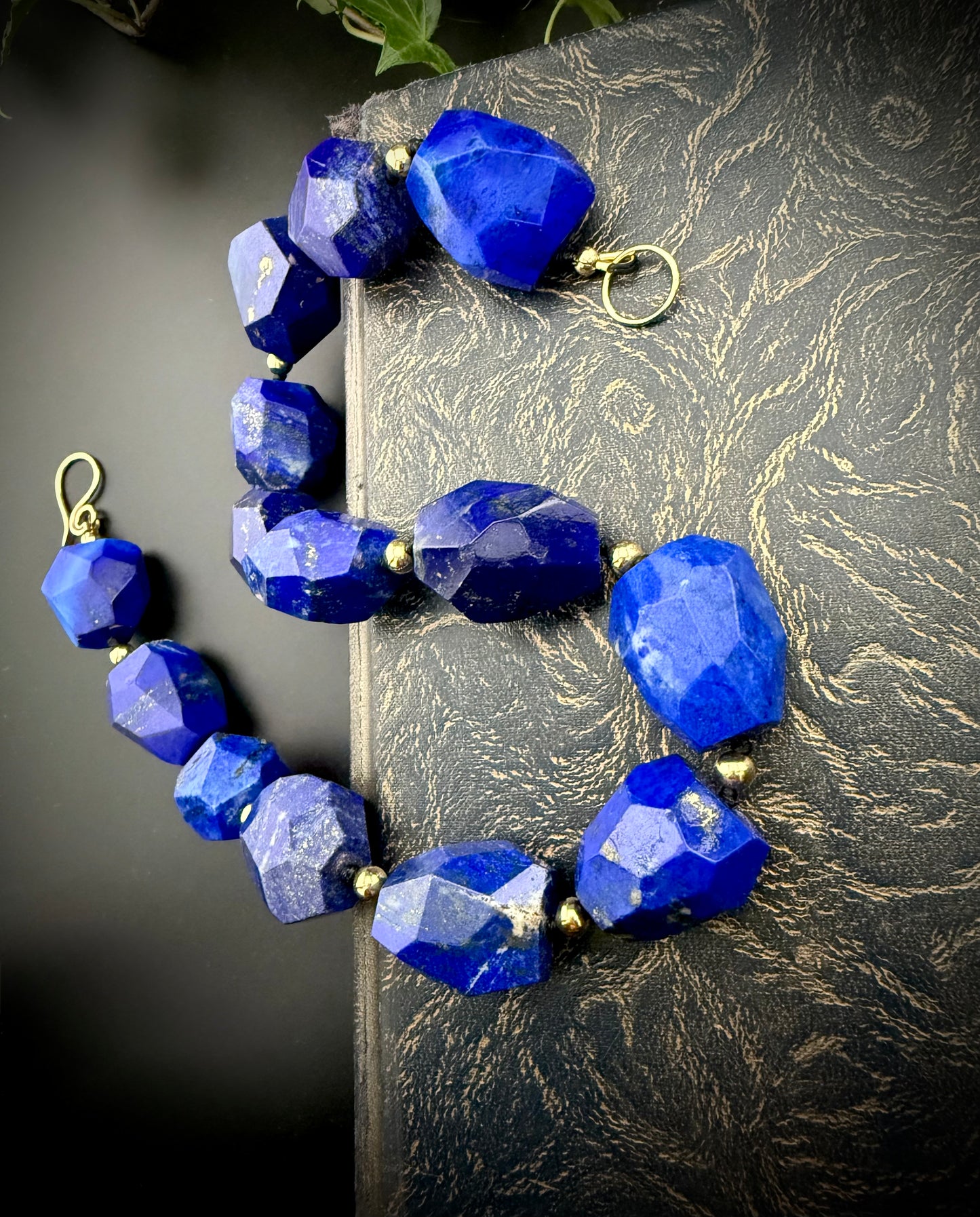 Calliope:  Lapis Lazuli Facet Choker Necklace, 16” Muse of Truth + 14k Gold Accents
