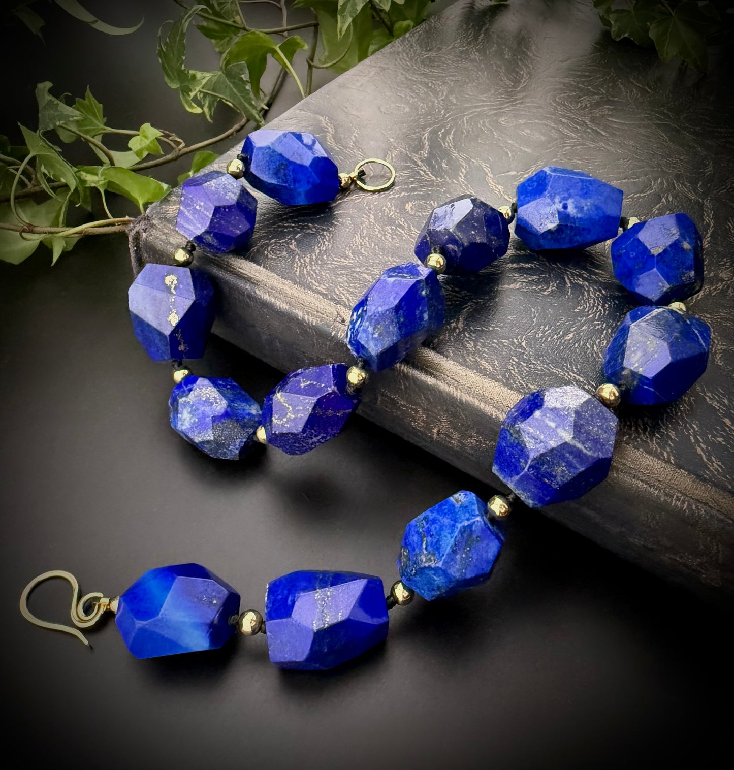 Calliope:  Lapis Lazuli Facet Choker Necklace, 16” Muse of Truth + 14k Gold Accents