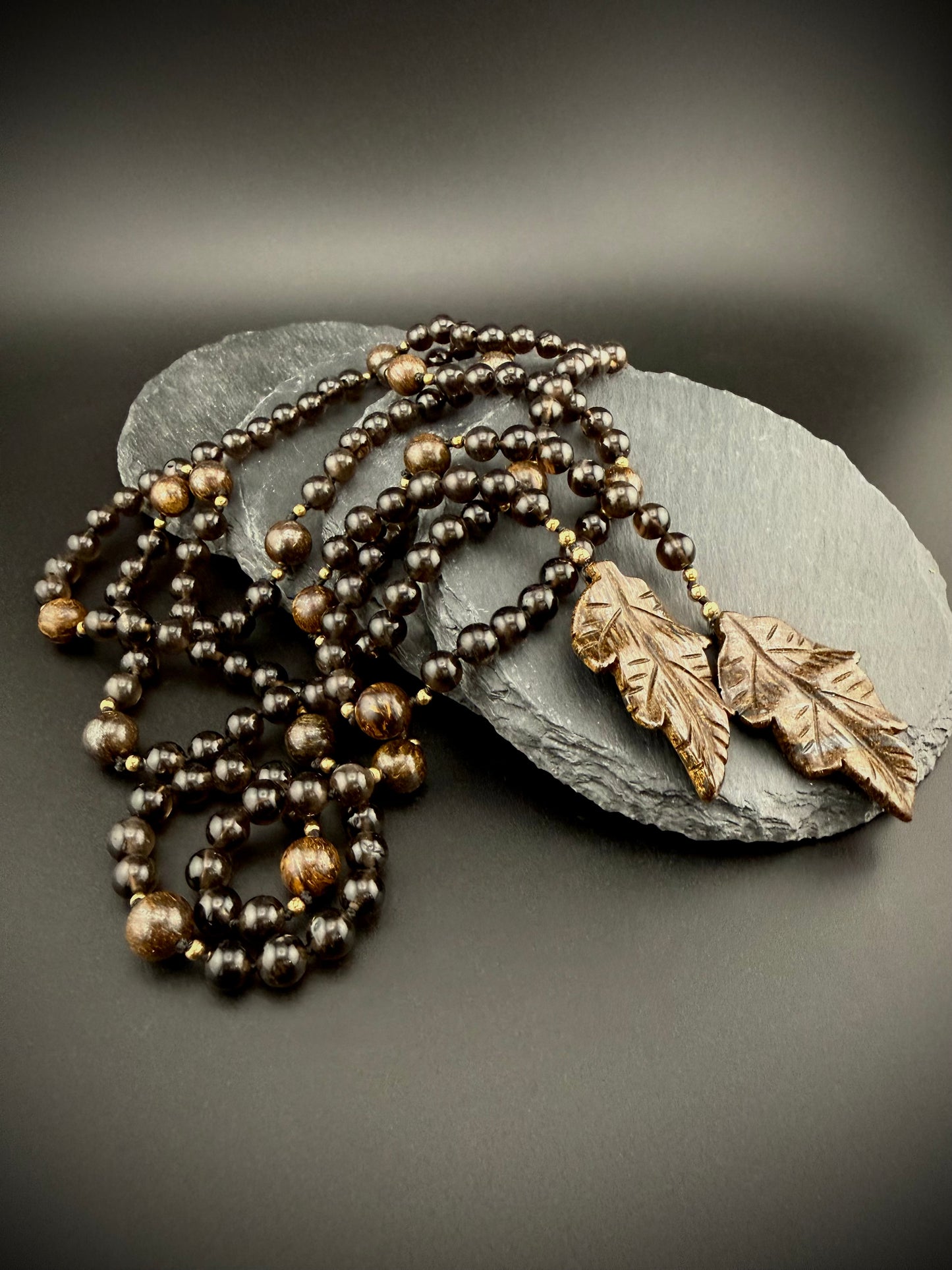 Baethyene · Smoky Quartz + Bronzite Lariat Necklace · 52" · 14k Gold Filled