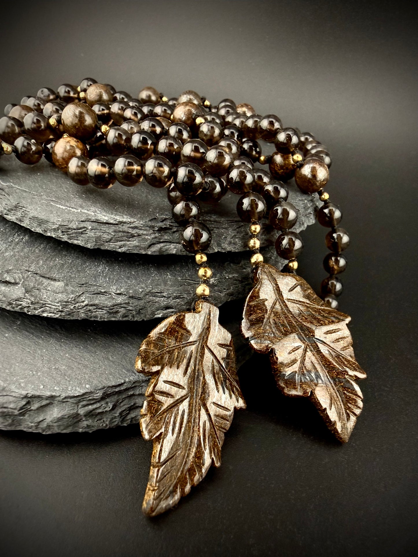 Baethyene · Smoky Quartz + Bronzite Lariat Necklace · 52" · 14k Gold Filled