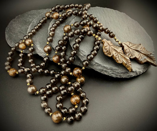 Baethyene · Smoky Quartz + Bronzite Lariat Necklace · 52" · 14k Gold Filled