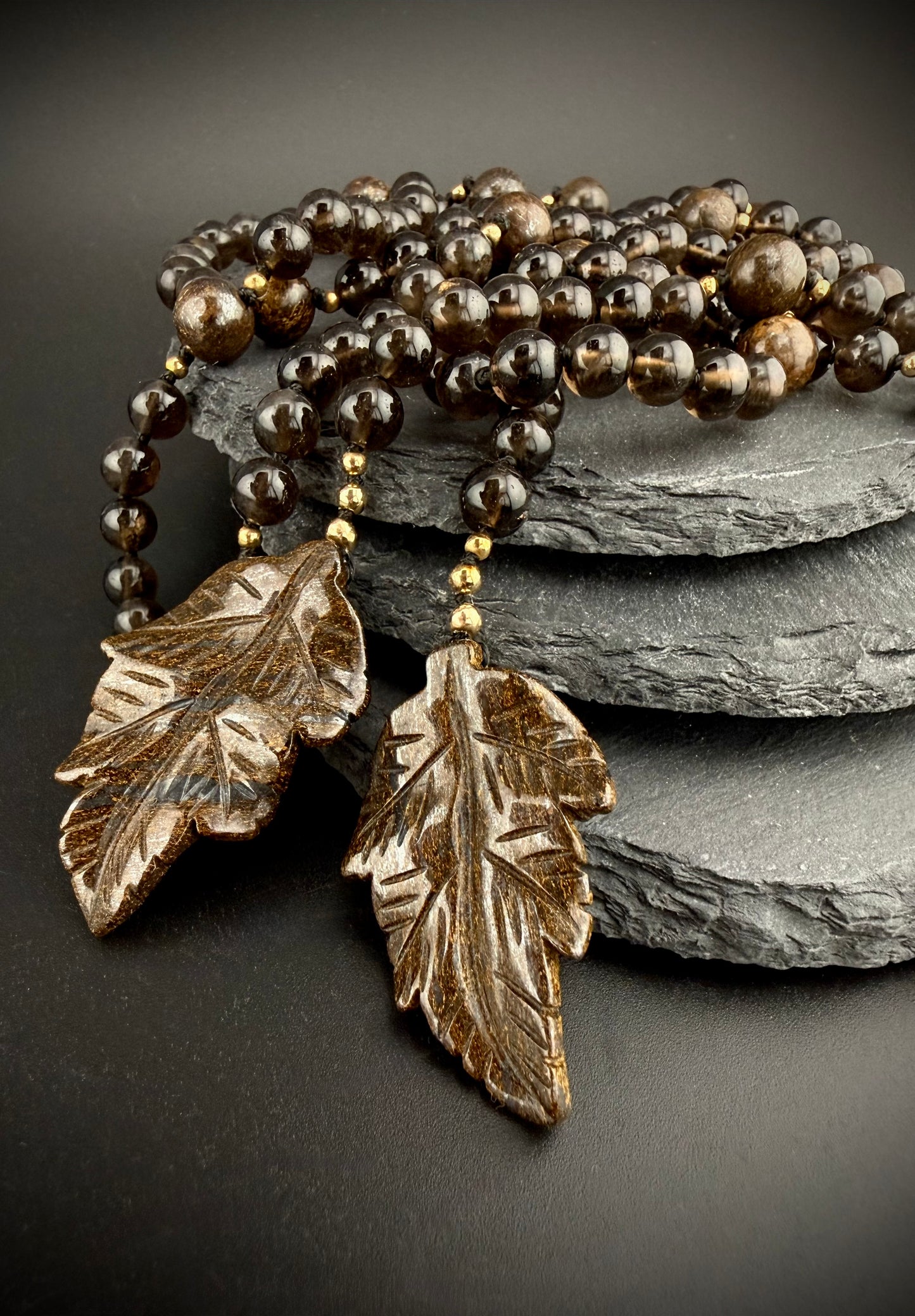 Baethyene · Smoky Quartz + Bronzite Lariat Necklace · 52" · 14k Gold Filled