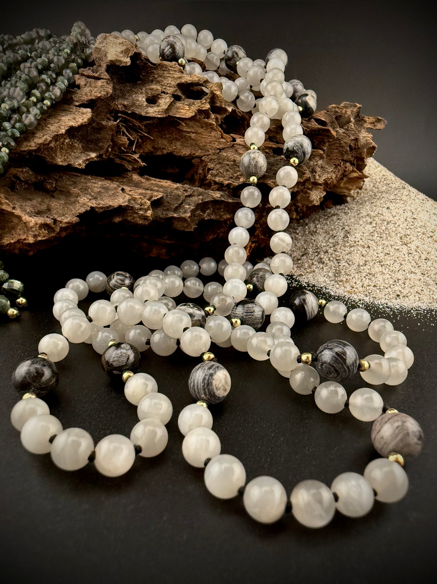 Névoa · Moonstone + Seraphinite Lariat Necklace · 14k Gold Filled