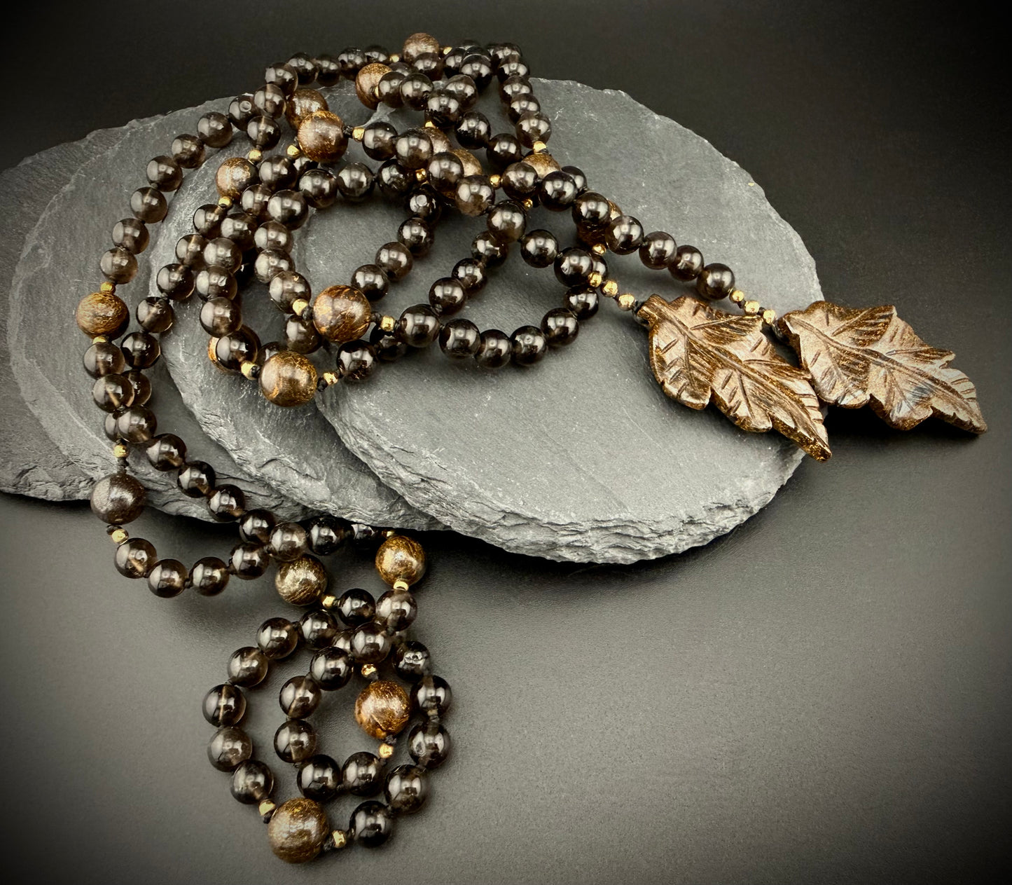 Baethyene · Smoky Quartz + Bronzite Lariat Necklace · 52" · 14k Gold Filled
