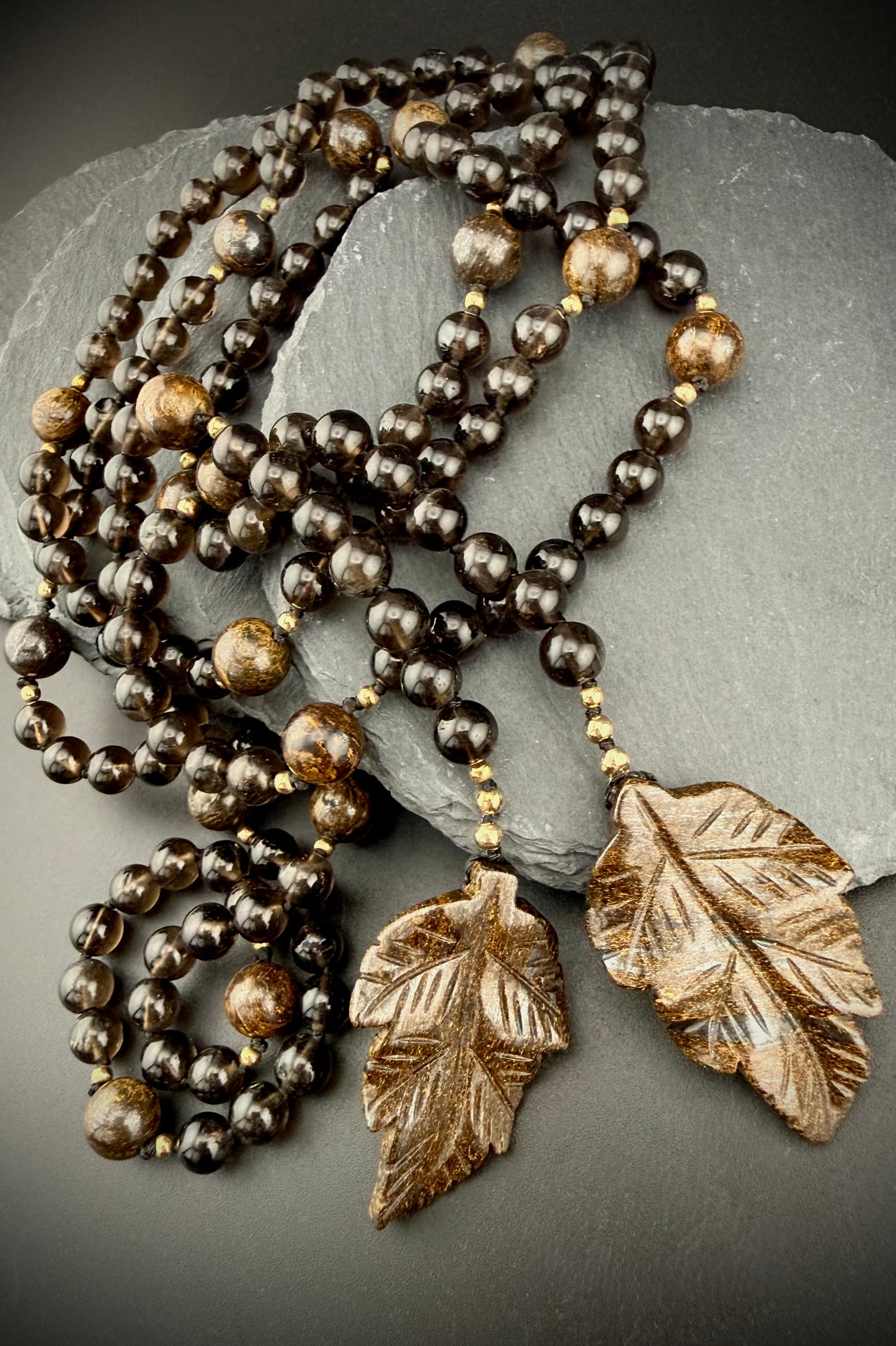 Baethyene · Smoky Quartz + Bronzite Lariat Necklace · 52" · 14k Gold Filled