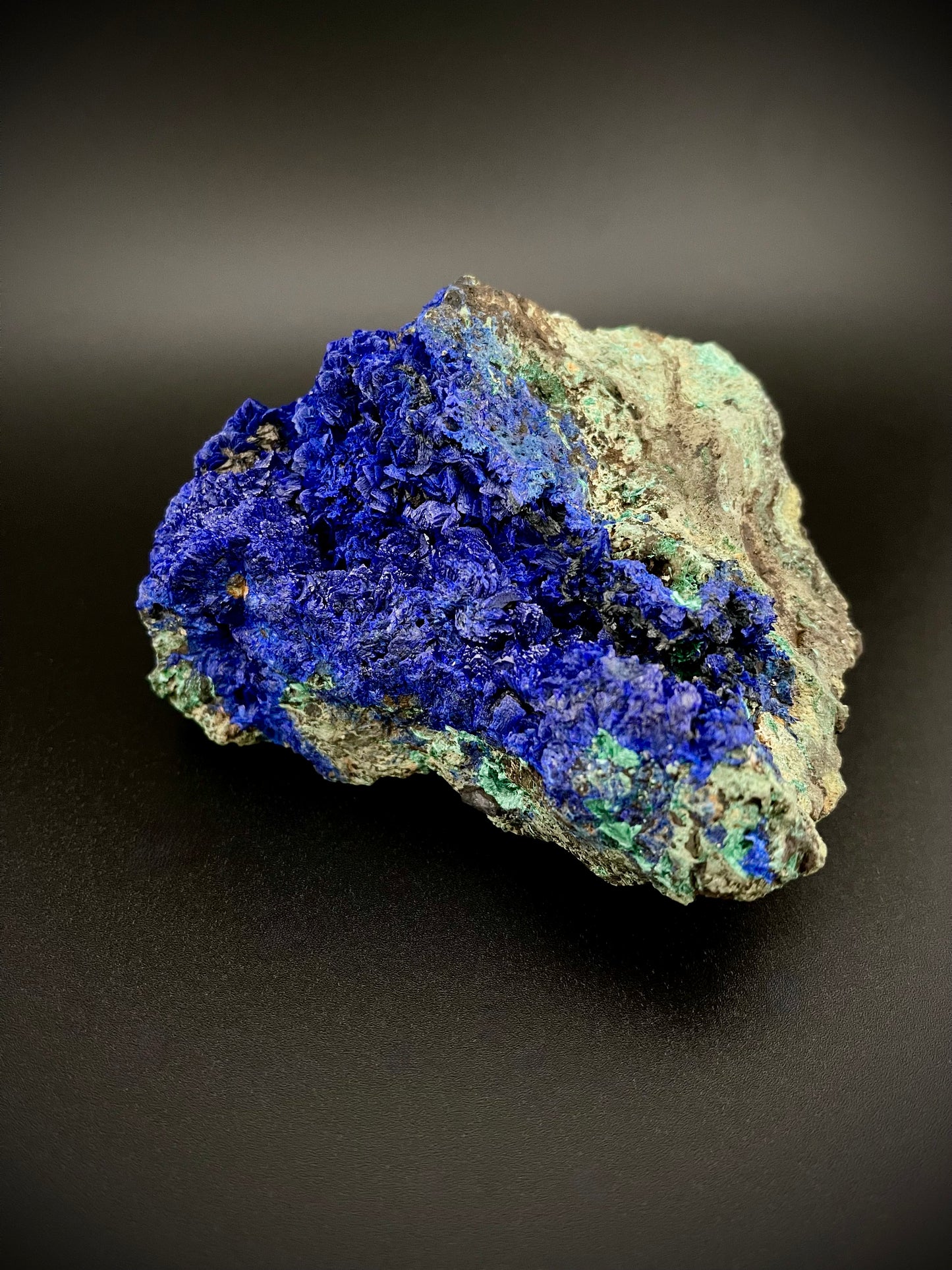Majestic Azurite Mineral Specimen – Deep Blue Crystals with Natural Matrix & Malachite Inclusions
