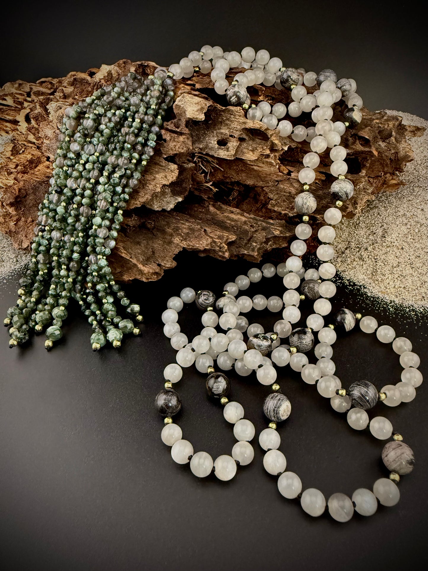 Névoa · Moonstone + Seraphinite Lariat Necklace · 14k Gold Filled