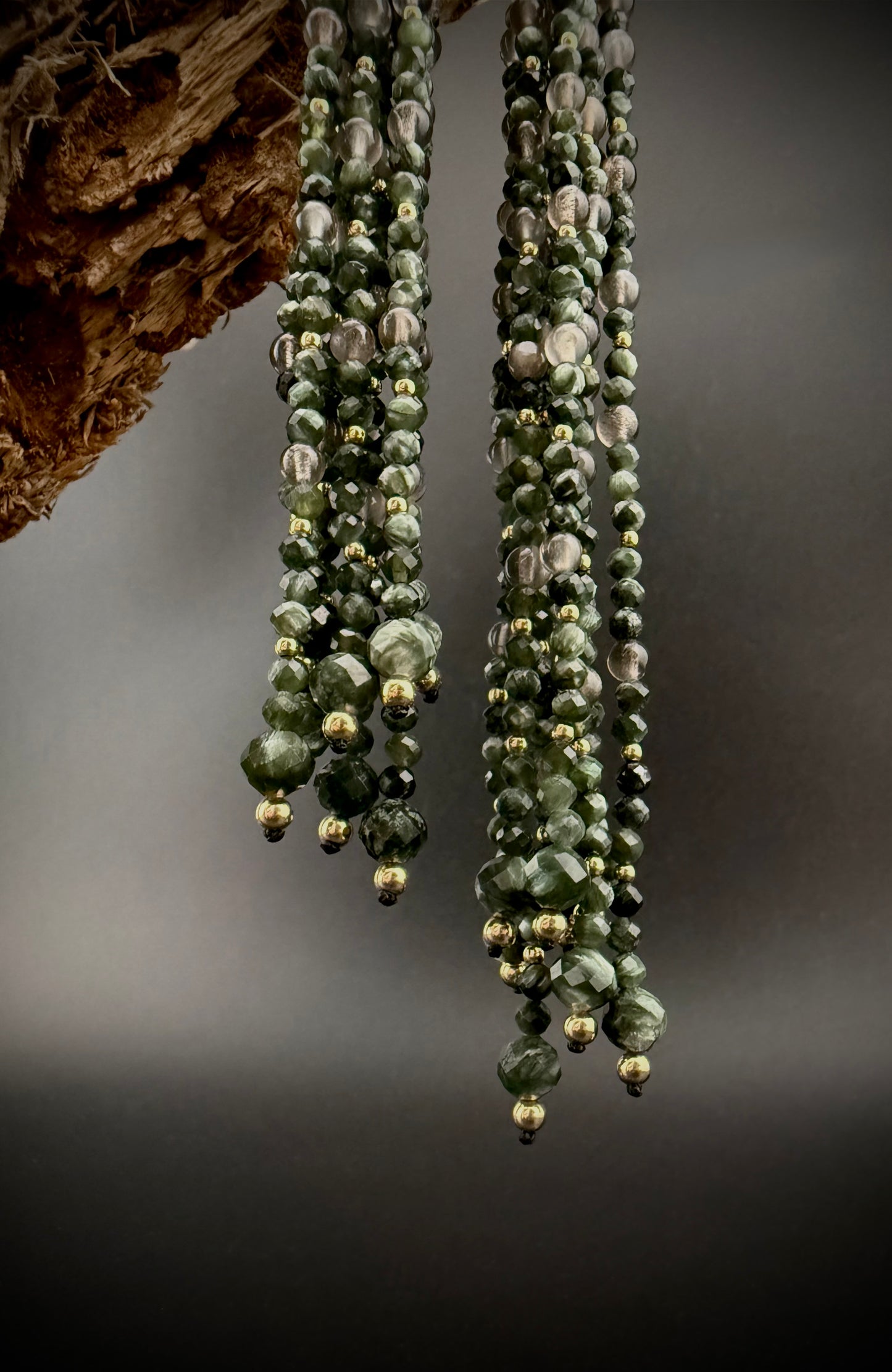 Névoa · Moonstone + Seraphinite Lariat Necklace · 14k Gold Filled