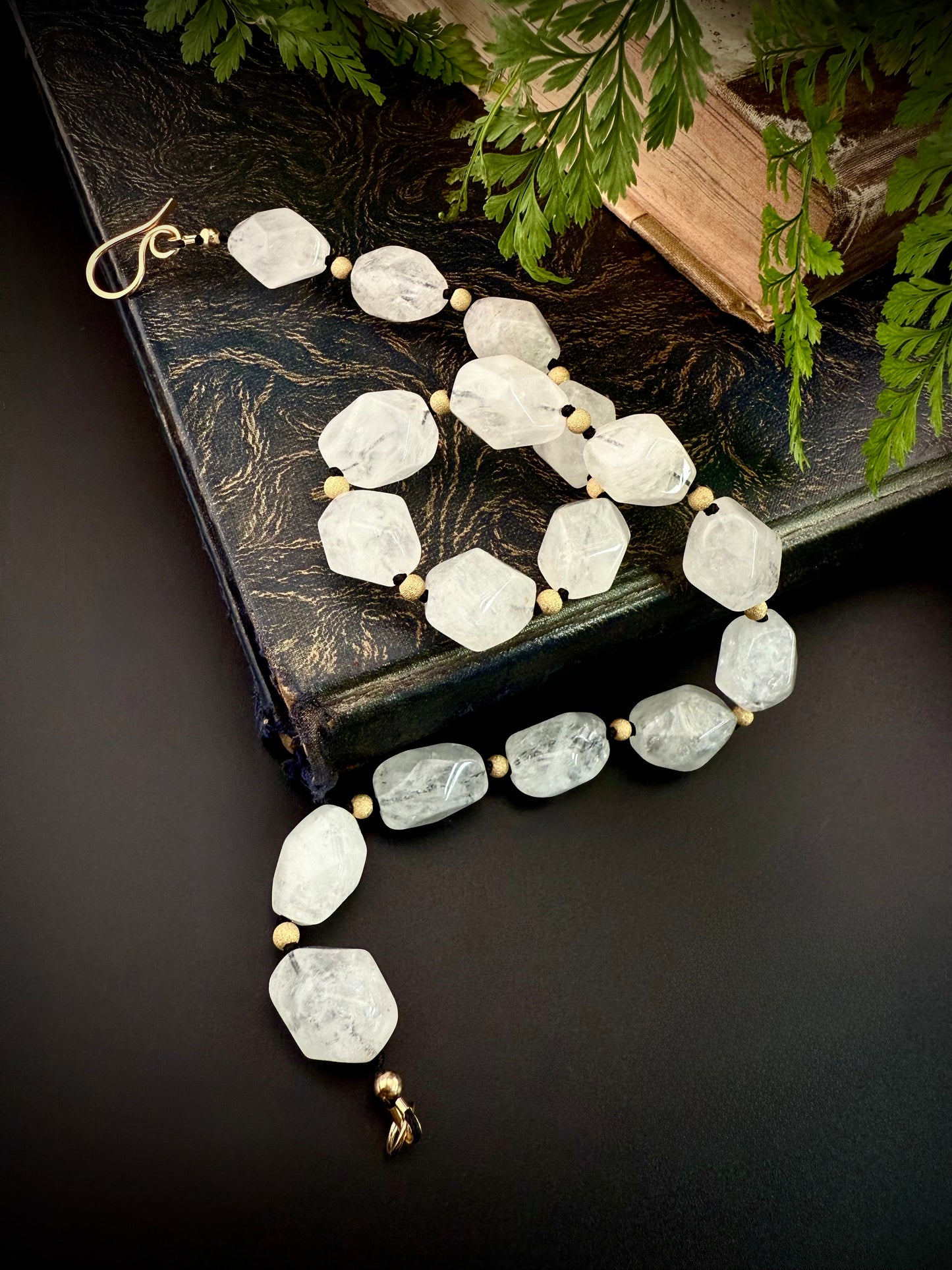 Nasri:  Ice Quartz Facet Choker Necklace, 16” Moonlit Luxury + 14k Gold Accents