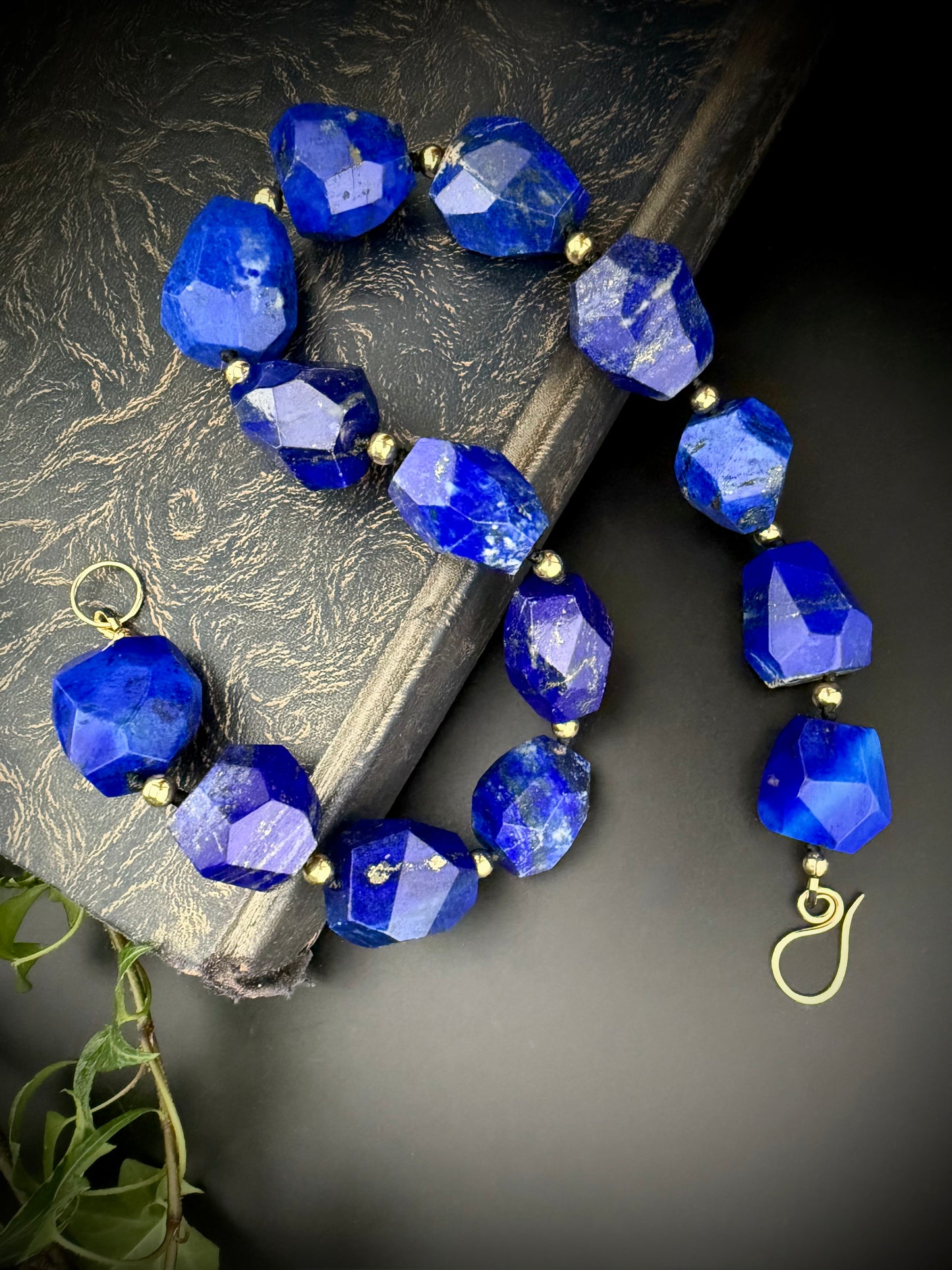 Calliope:  Lapis Lazuli Facet Choker Necklace, 16” Muse of Truth + 14k Gold Accents
