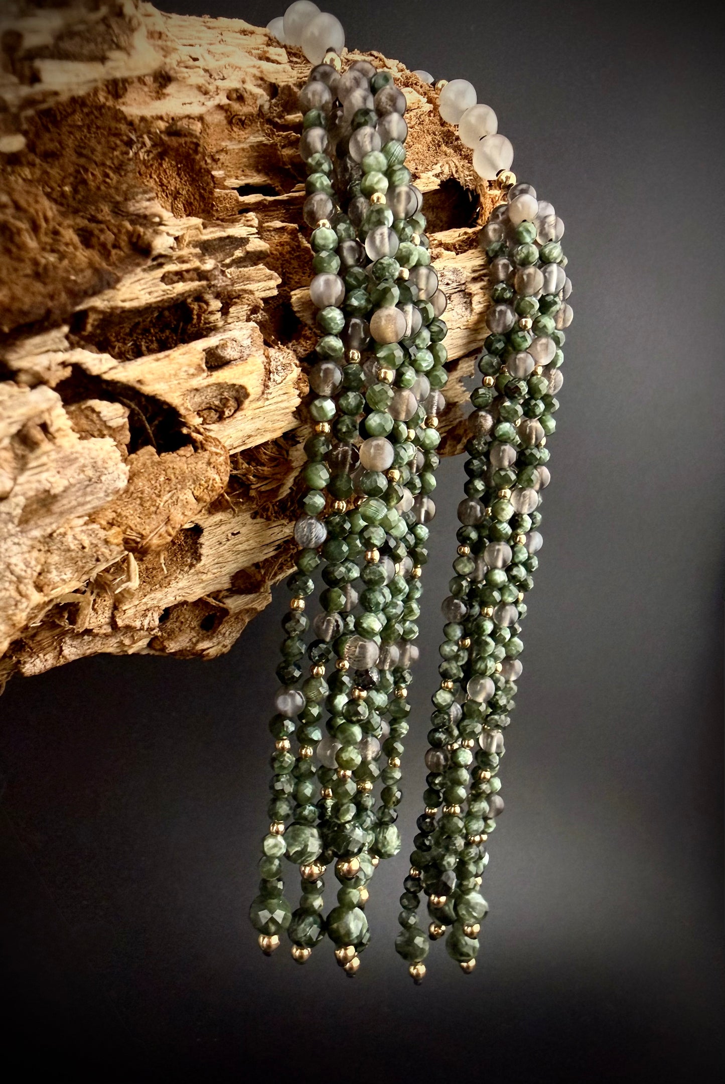 Névoa · Moonstone + Seraphinite Lariat Necklace · 14k Gold Filled