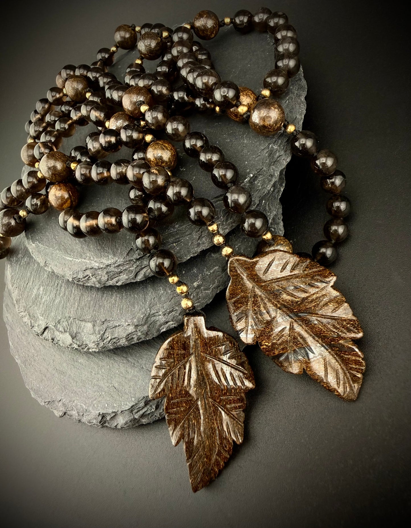 Baethyene · Smoky Quartz + Bronzite Lariat Necklace · 52" · 14k Gold Filled