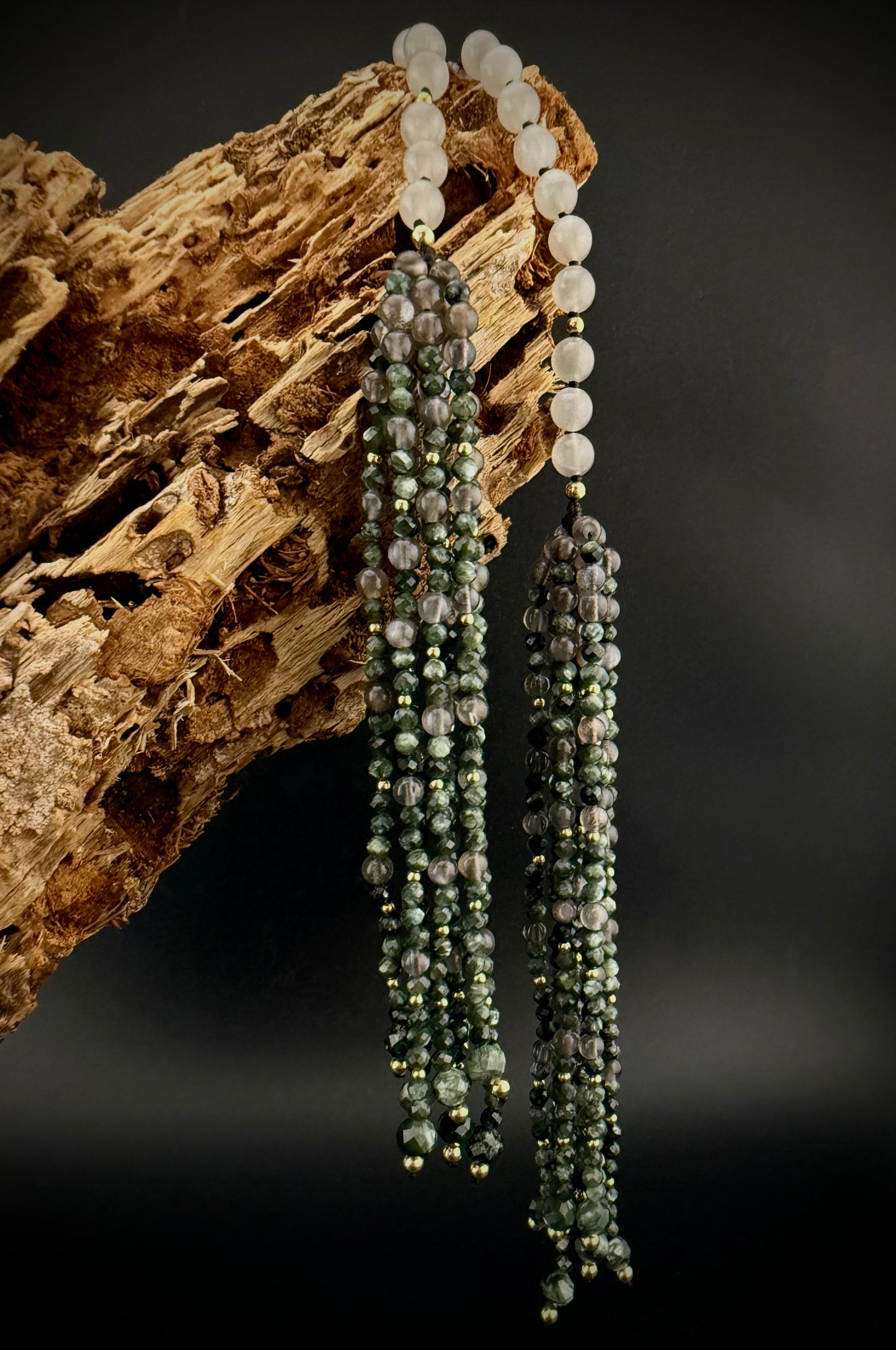 Névoa · Moonstone + Seraphinite Lariat Necklace · 14k Gold Filled