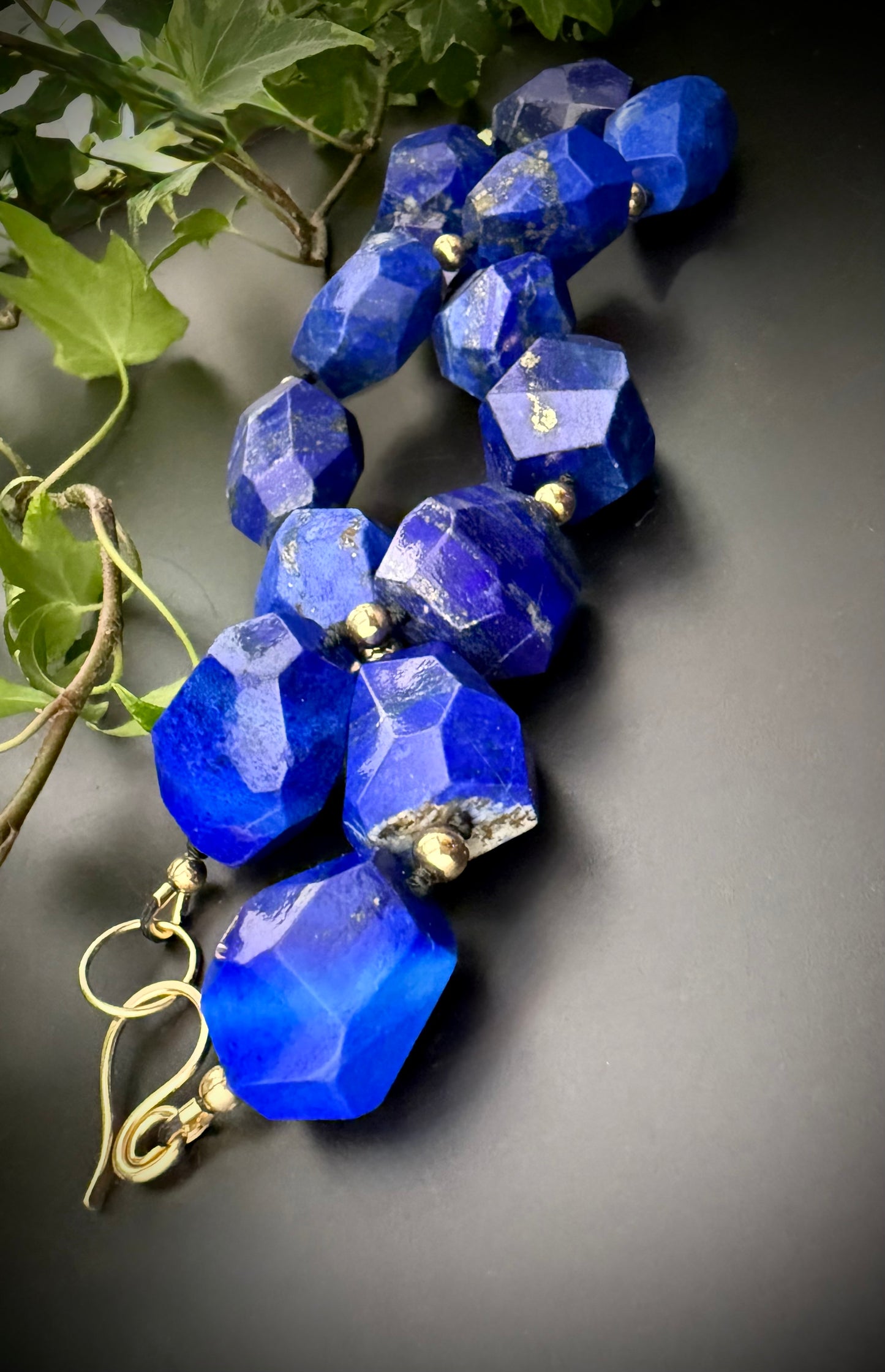 Calliope:  Lapis Lazuli Facet Choker Necklace, 16” Muse of Truth + 14k Gold Accents